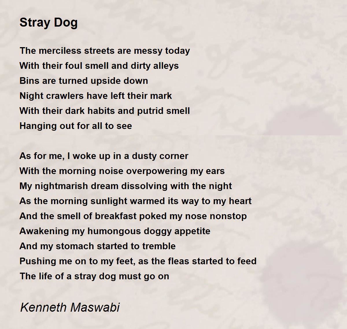 Stray Dog by Maswabi Stray Dog Poem