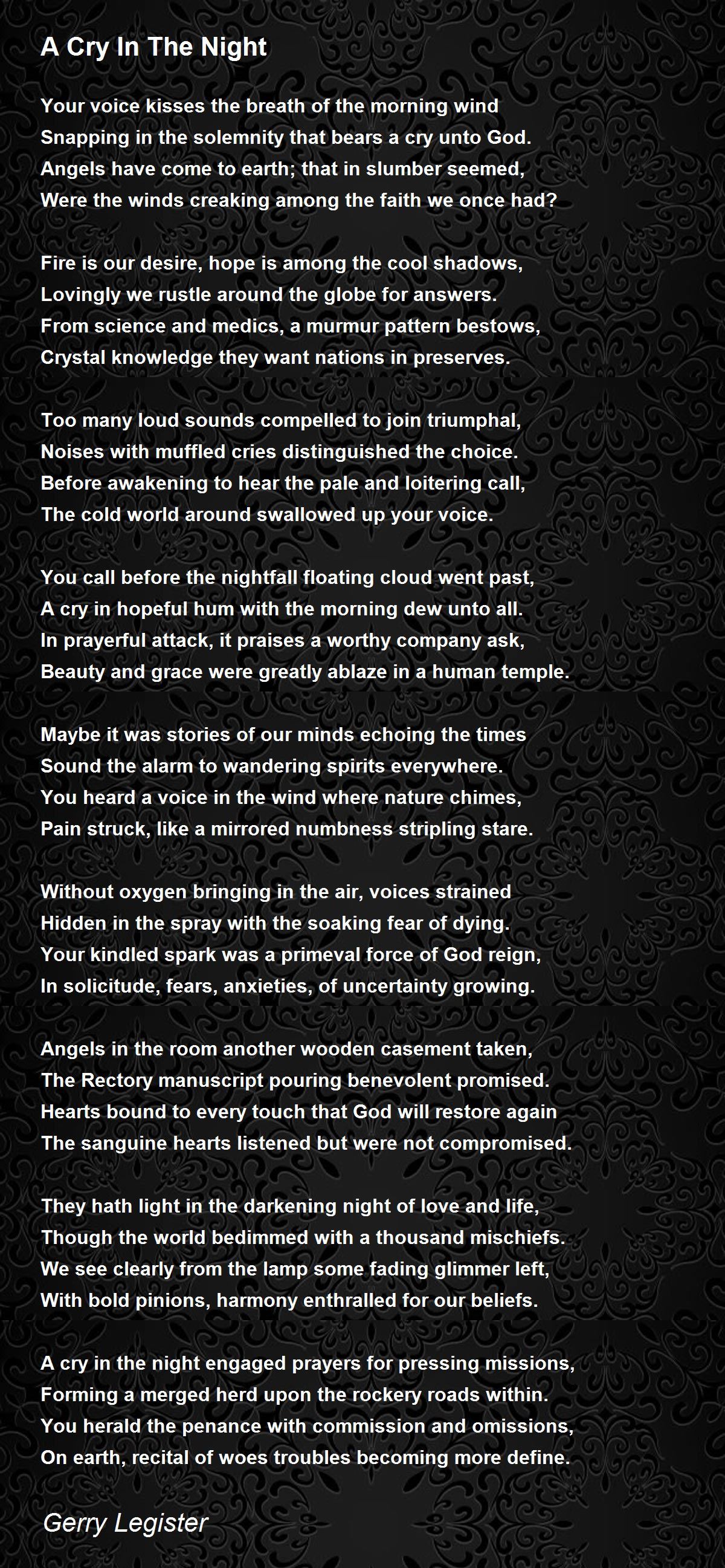 A Cry In The Night A Cry In The Night Poem by Gerry Legister