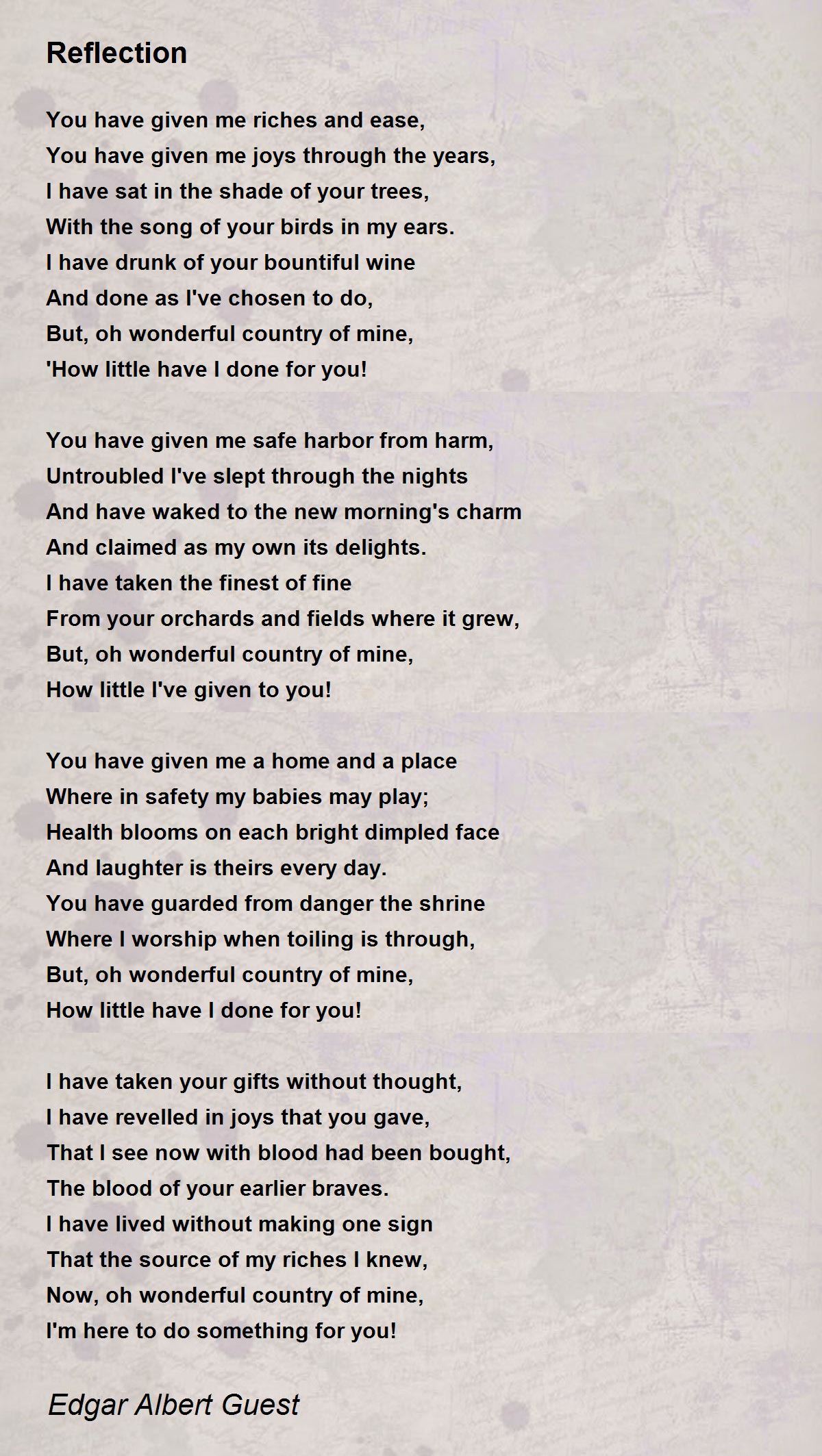 Reflection Poem by Edgar Albert Guest - Poem Hunter Comments