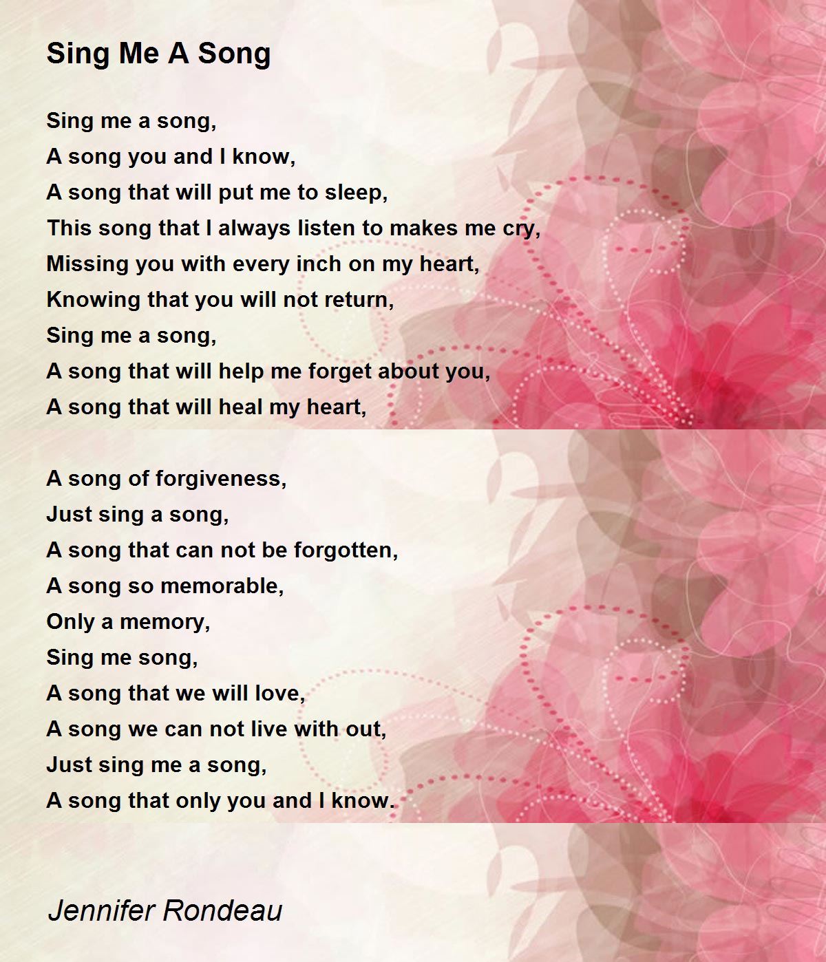 Sing Me A Song By Jennifer Cook Sing Me A Song Poem