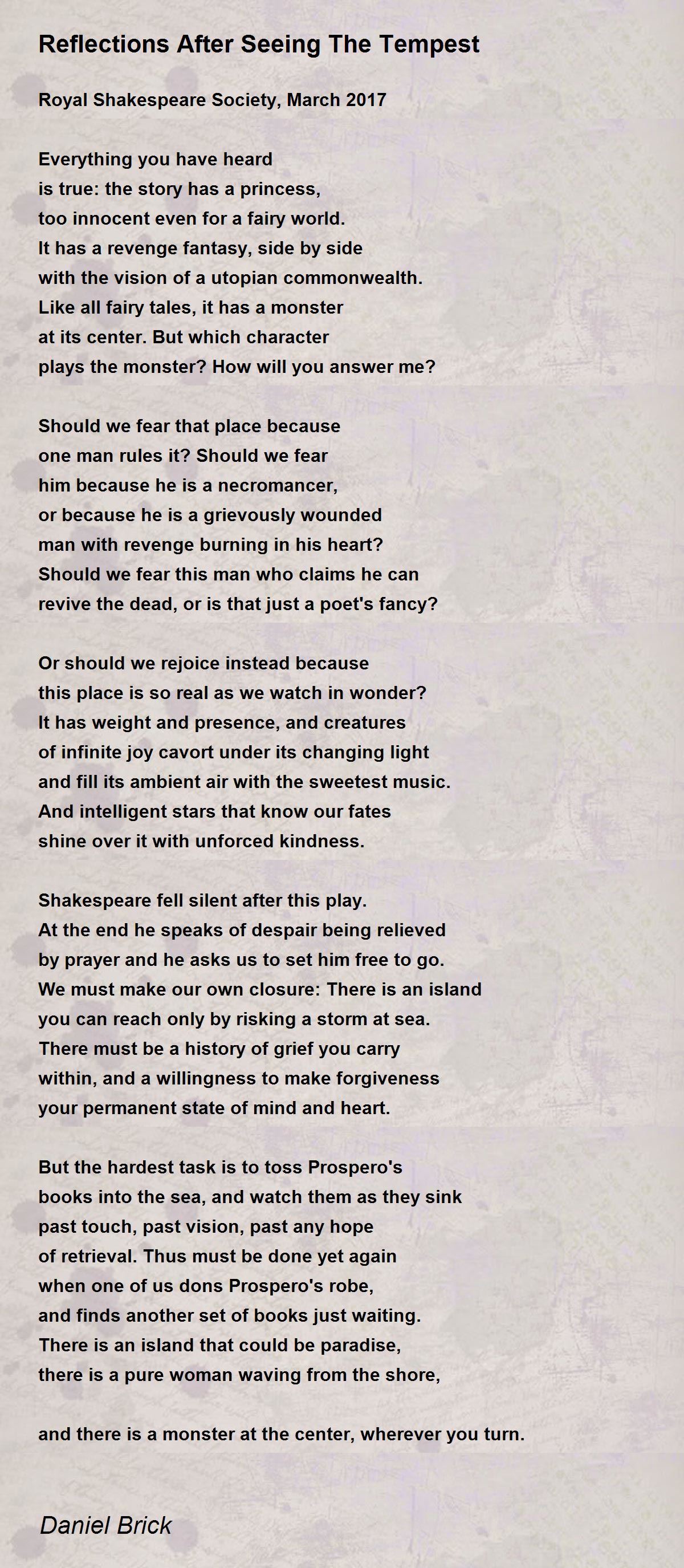 Reflections After Seeing The Tempest Poem by Daniel Brick Poem Hunter