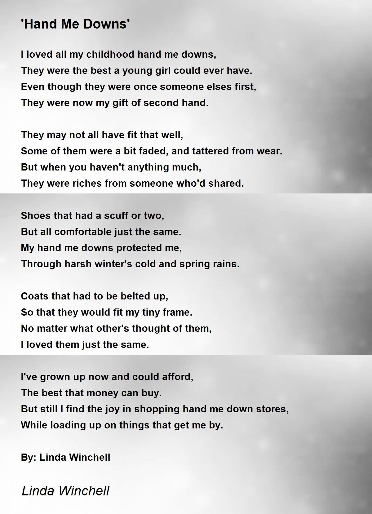'Hand Me Downs' 'Hand Me Downs' Poem by Linda Winchell