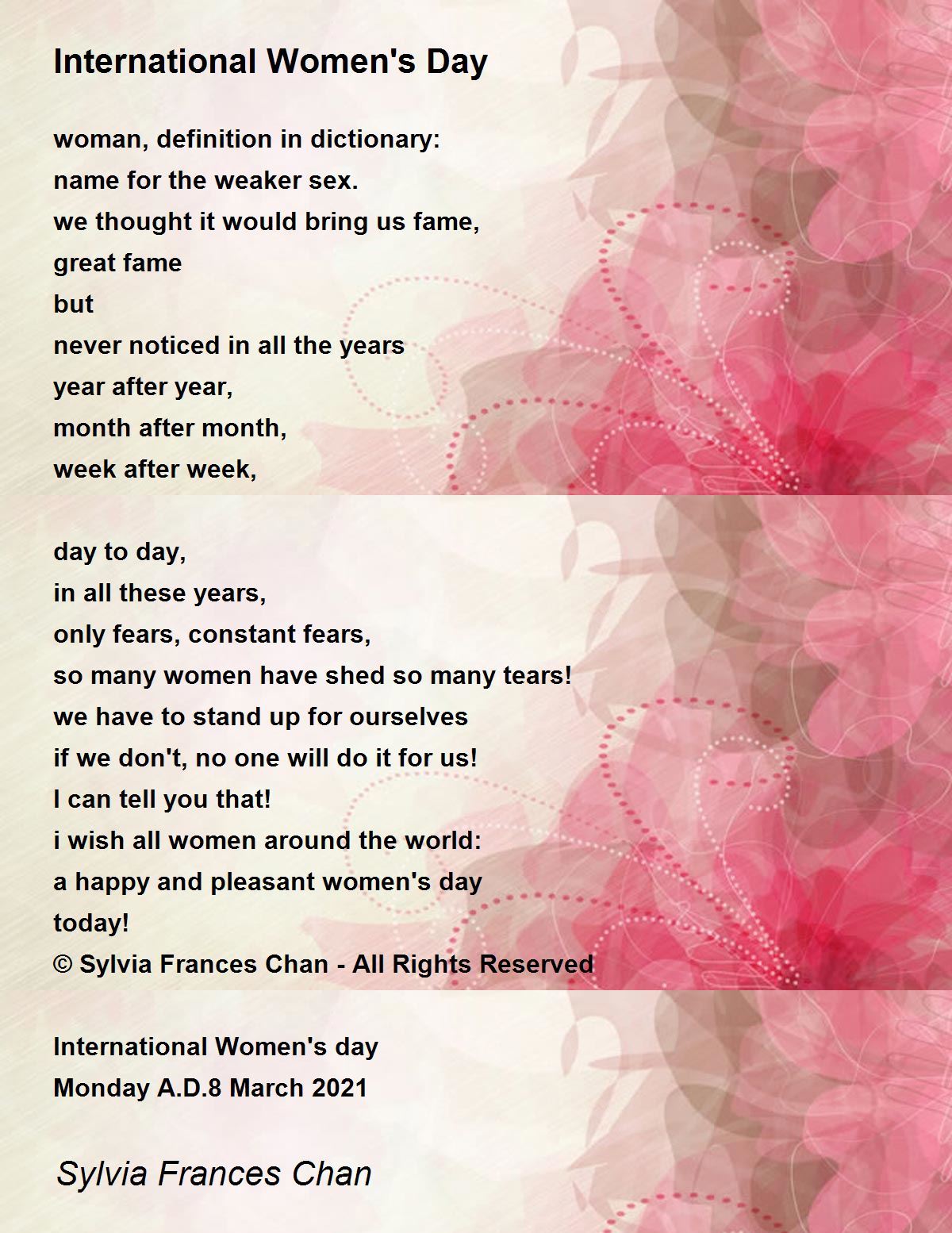 International Women's Day Poem by Sylvia Frances Chan Poem Hunter