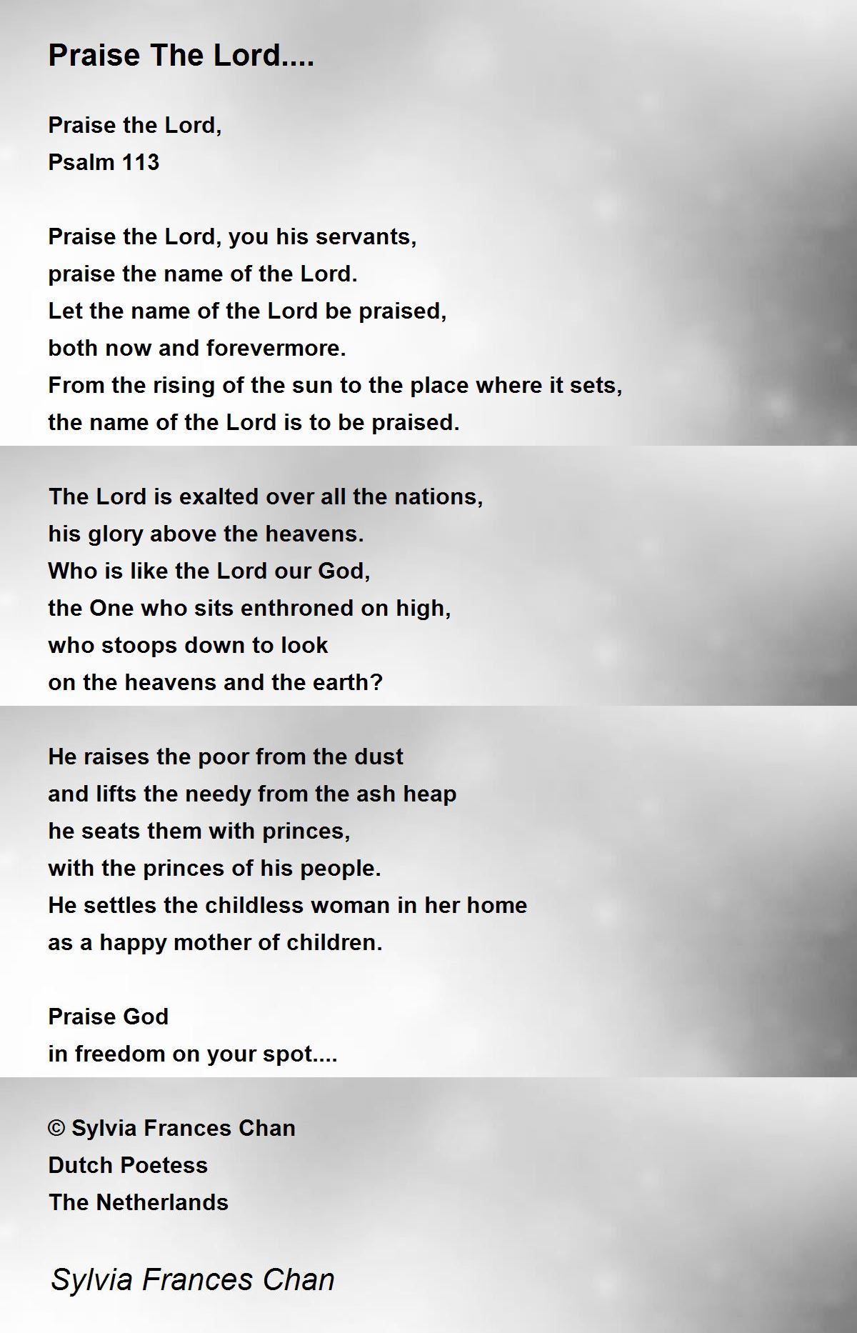 Praise The Lord.... Poem by Sylvia Frances Chan Poem Hunter