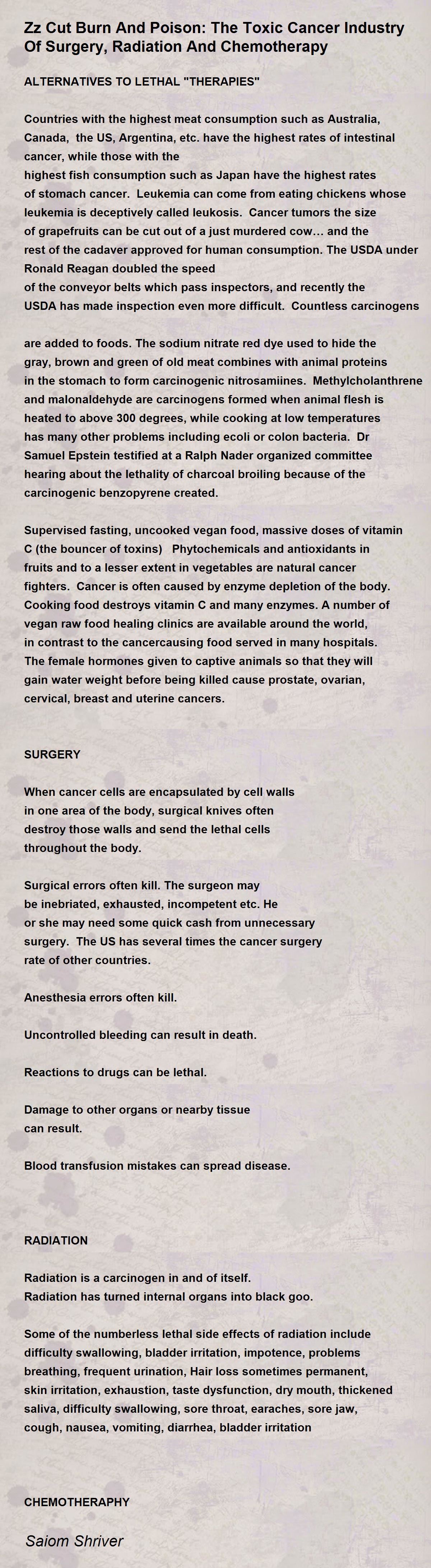 Zz Cut Burn And Poison The Toxic Cancer Industry Of Surgery, Radiation
