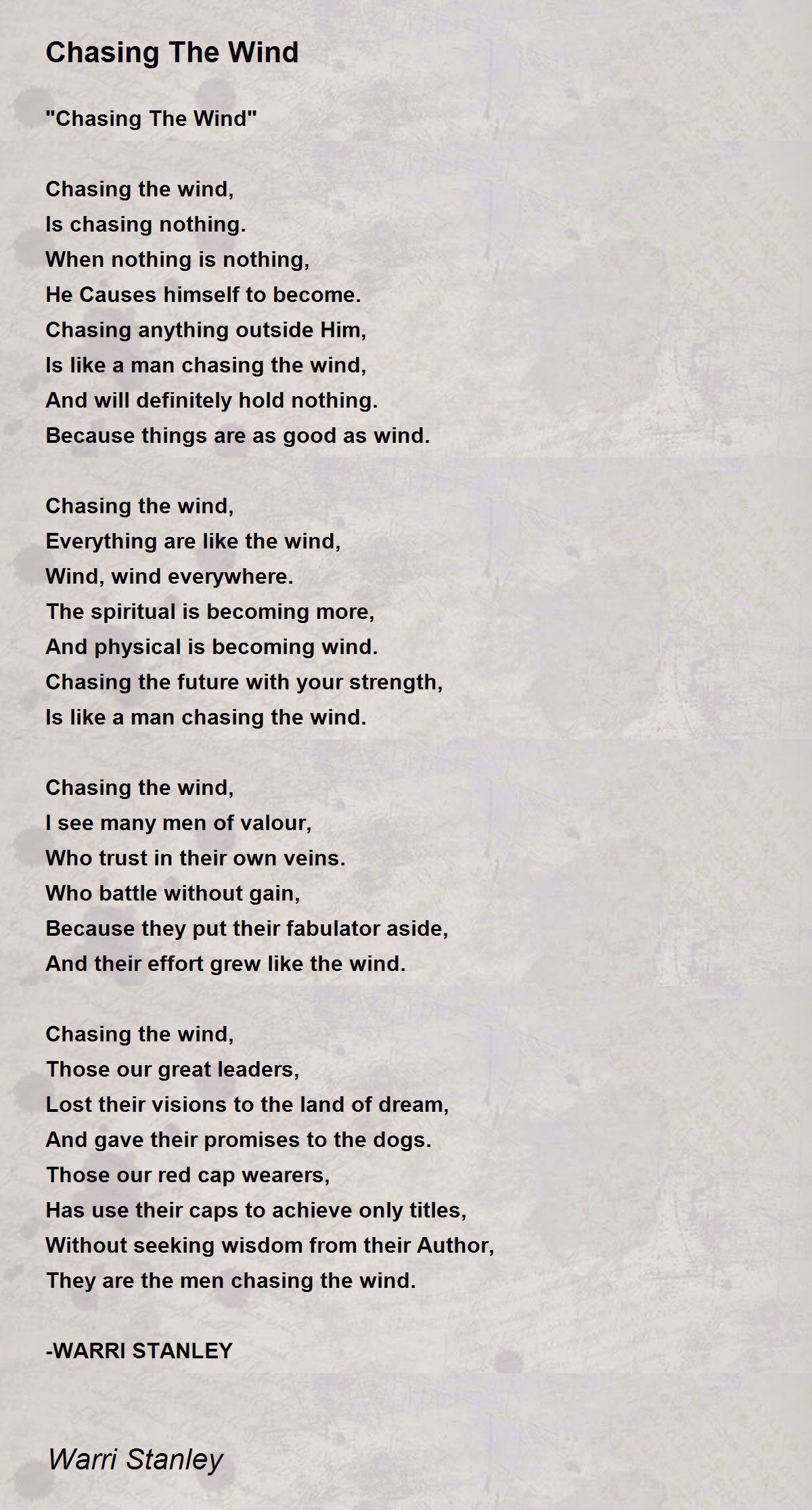 Chasing The Wind Poem by Warri Stanley - Poem Hunter