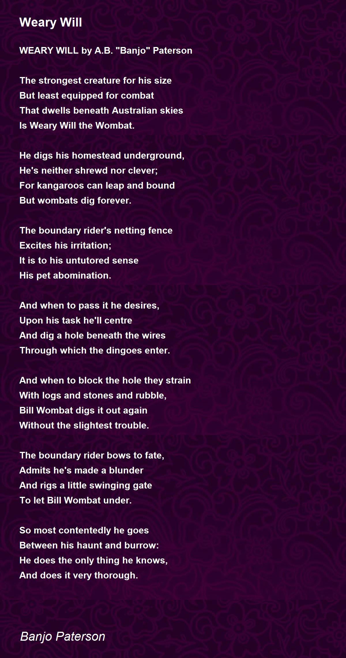 Weary Will by Banjo Paterson - Weary Will Poem