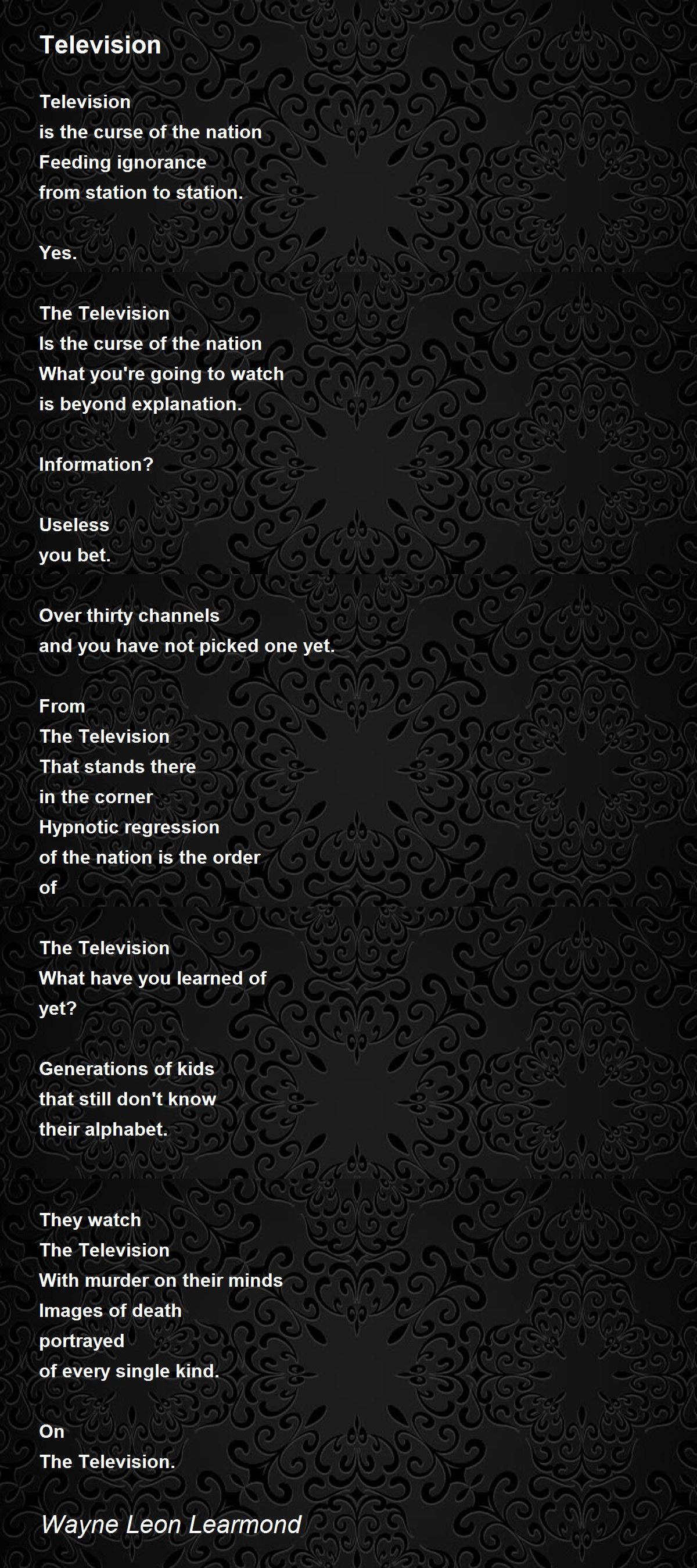 Television Poem by Wayne Leon Learmond Poem Hunter