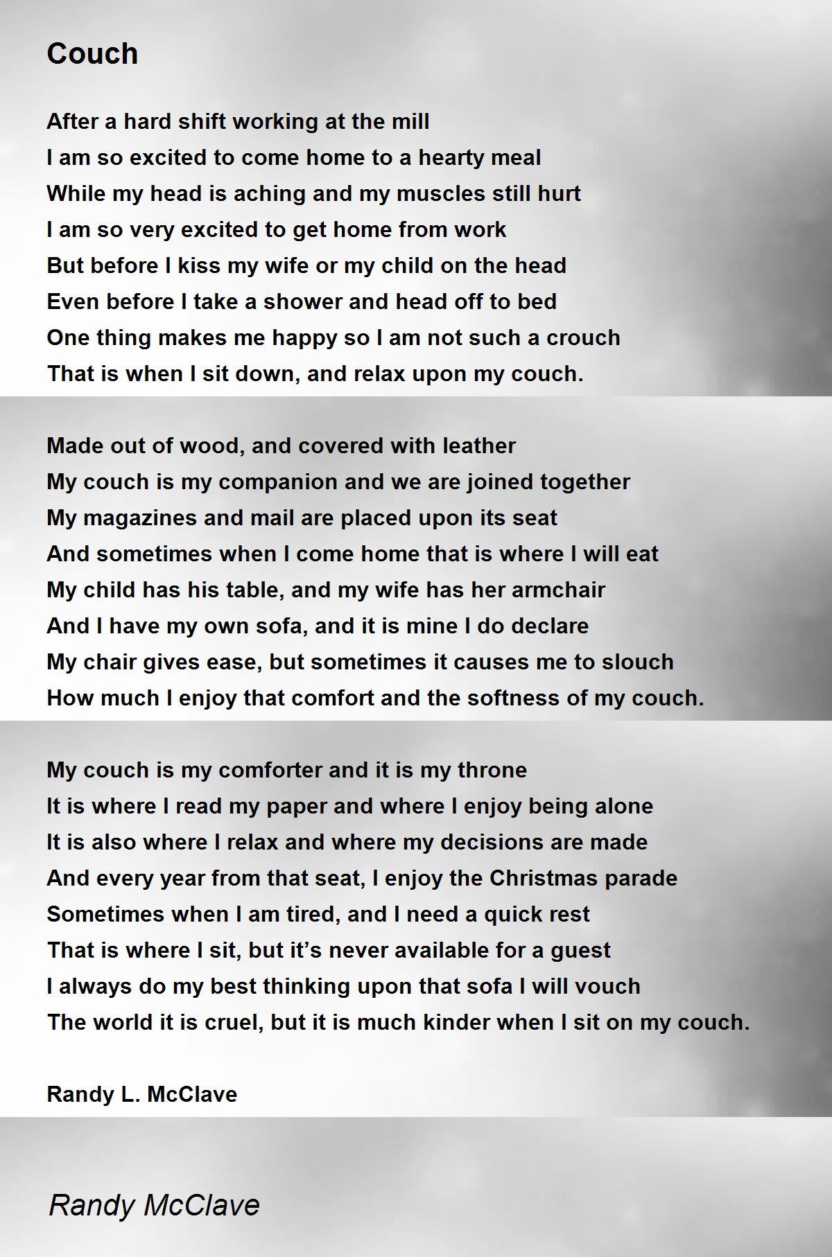 Couch Couch Poem by Randy McClave
