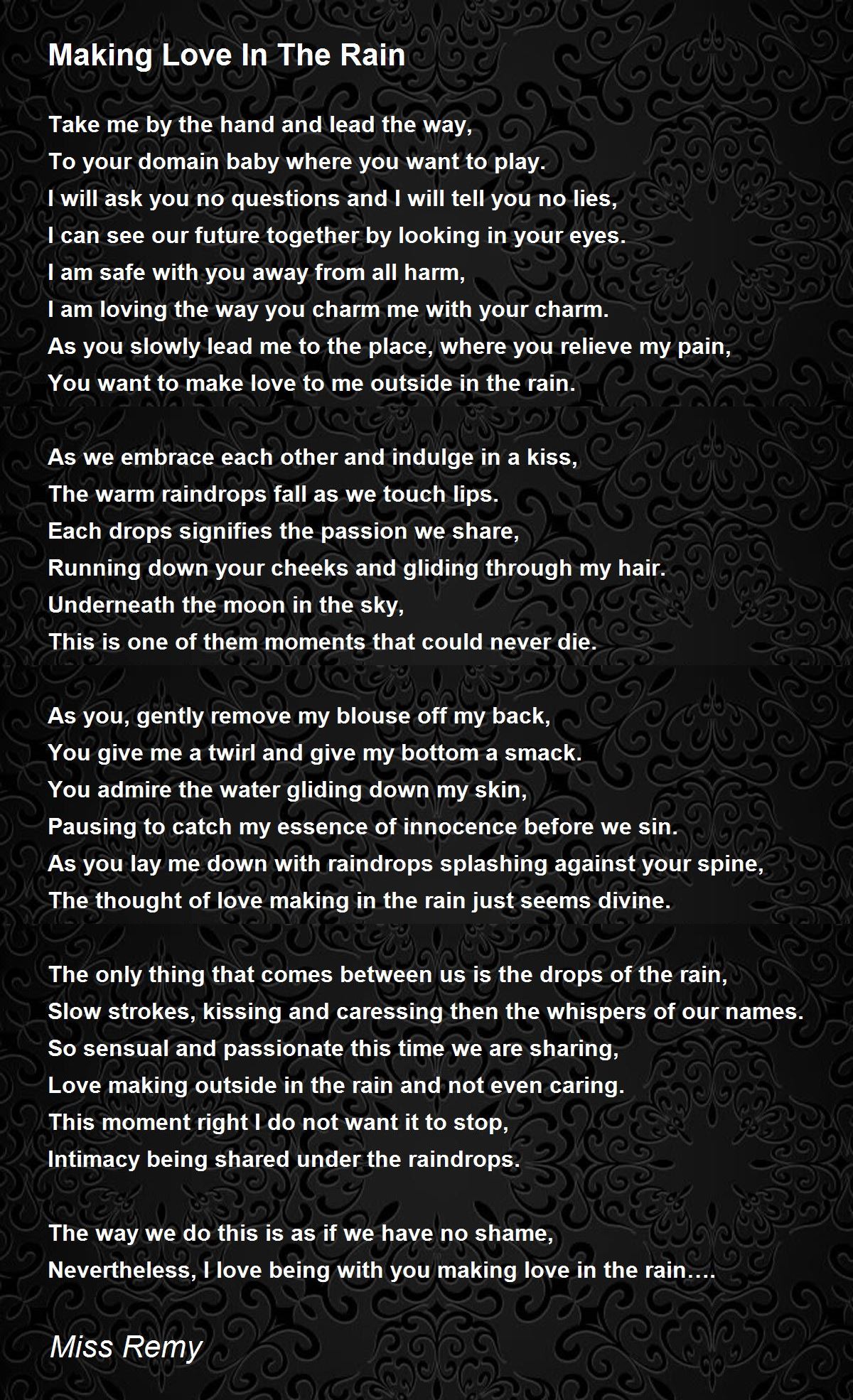 Miss making love Making Love In The Rain Poem By Miss Remy Poem Hunter