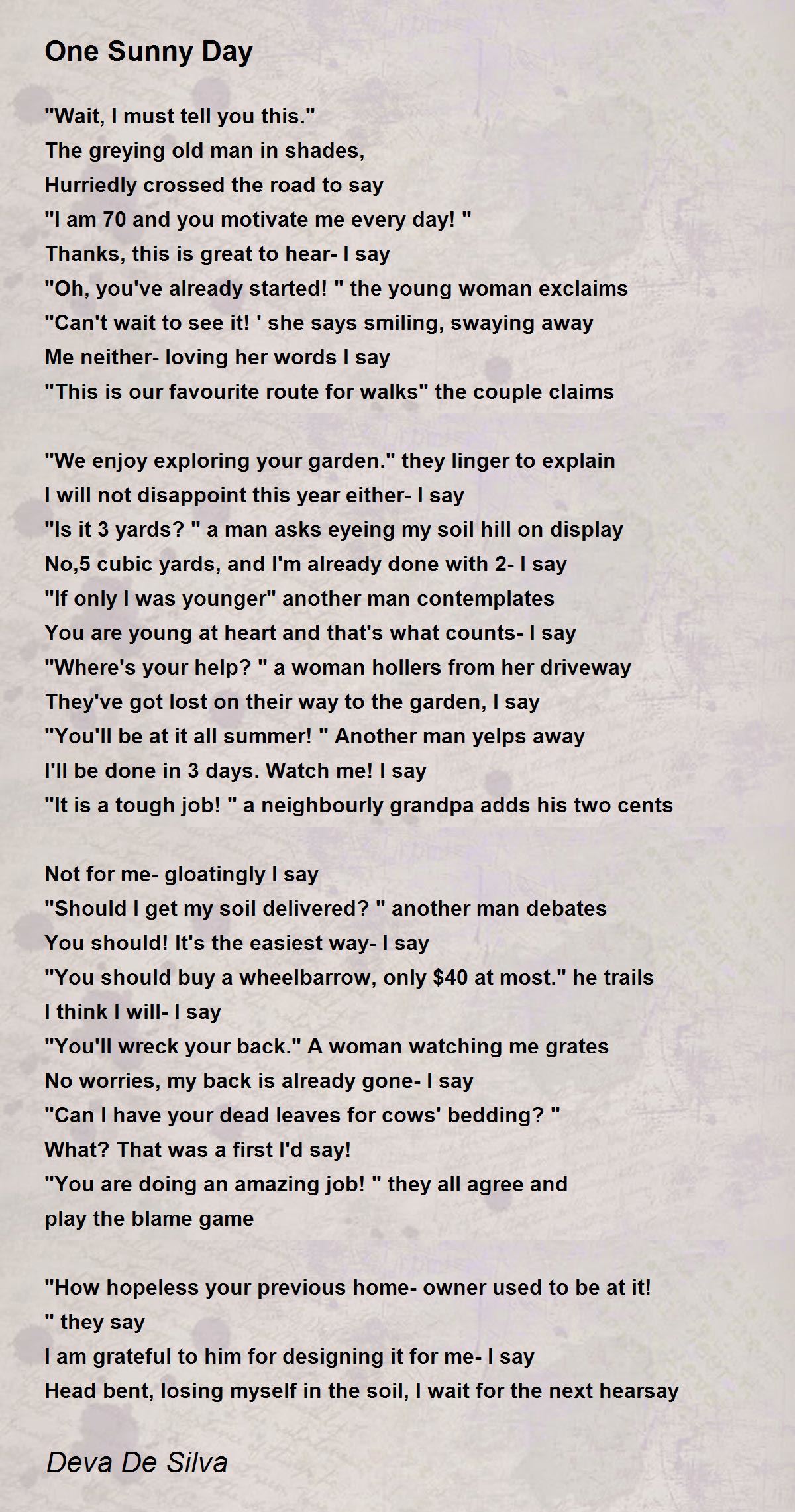 One Sunny Day Poem by Deva De Silva Poem Hunter