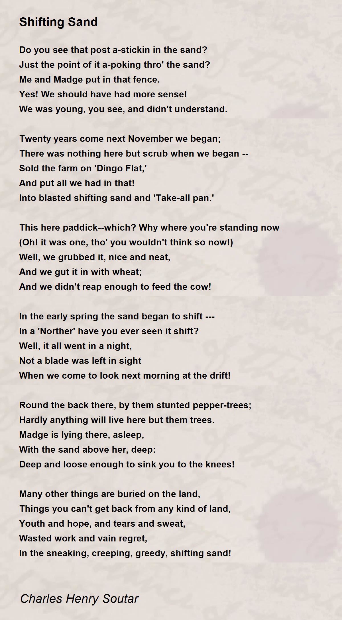 Shifting Sand by Charles Henry Soutar Shifting Sand Poem