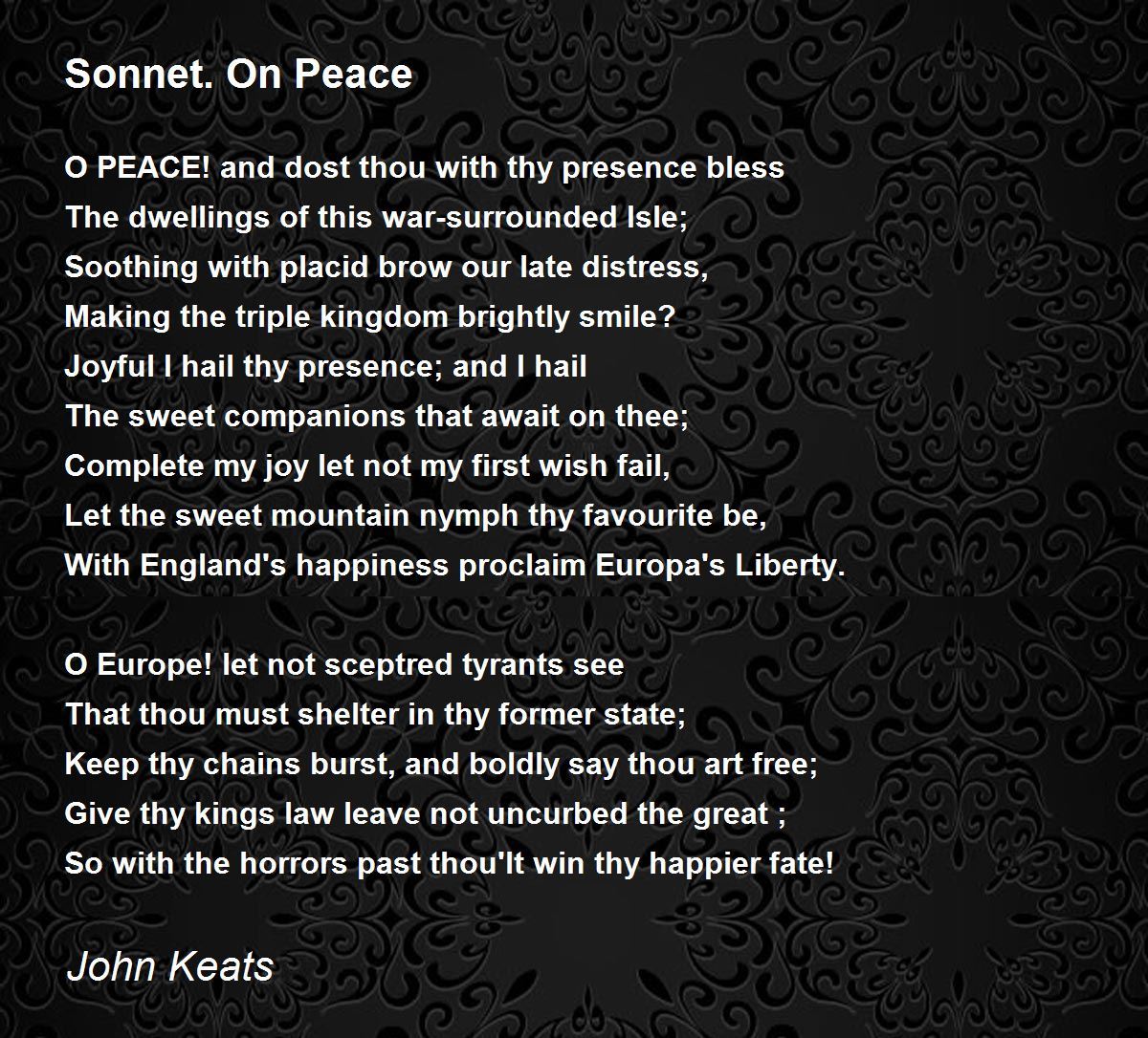 On Peace Poem by John Keats Poem Hunter