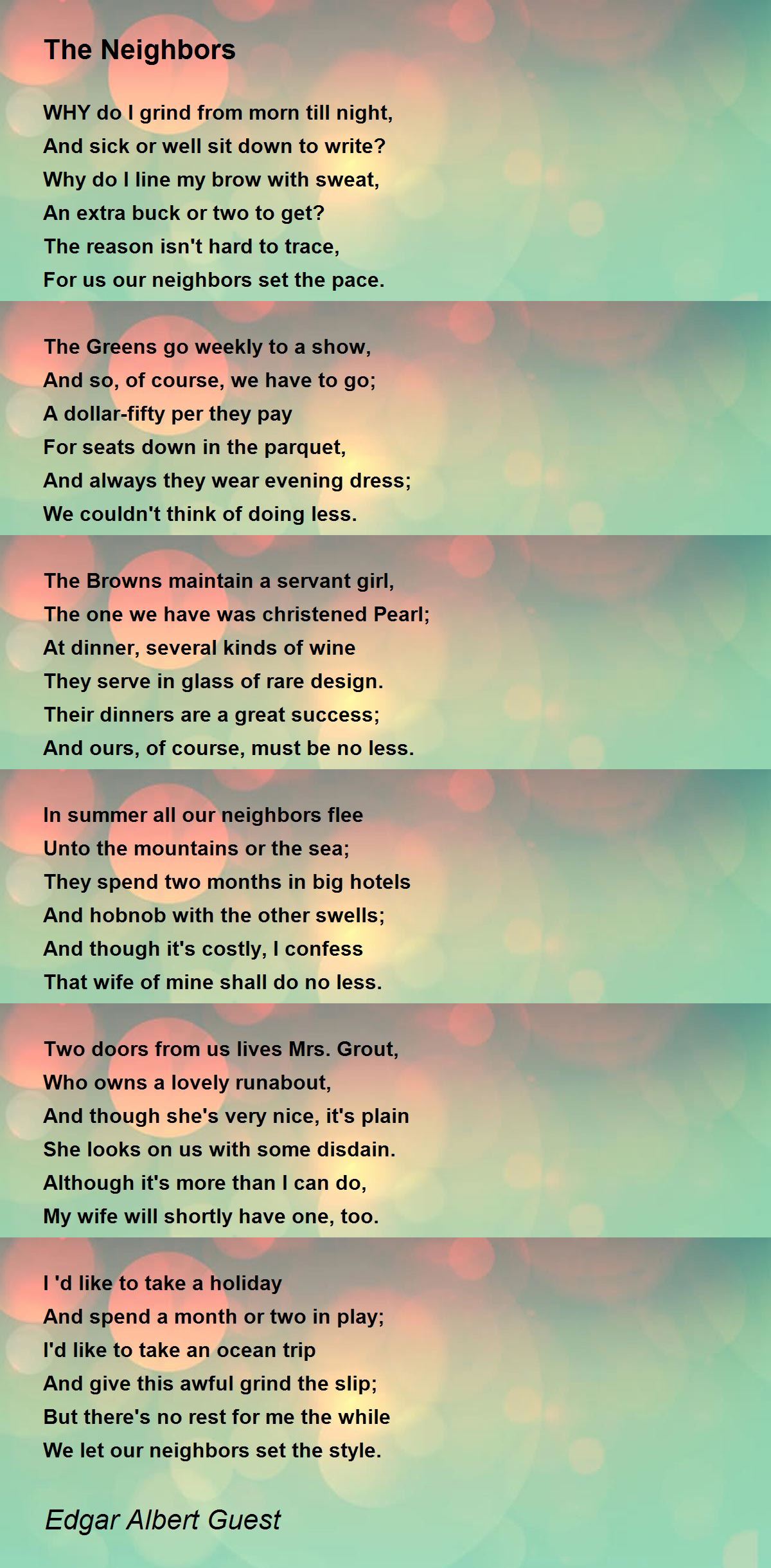 The Neighbors The Neighbors Poem by Edgar Albert Guest