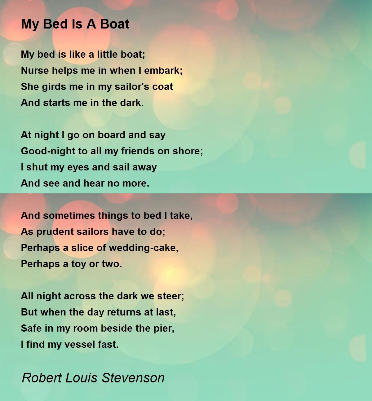 My Bed Is A Boat Poem by Robert Louis Stevenson - Poem Hunter