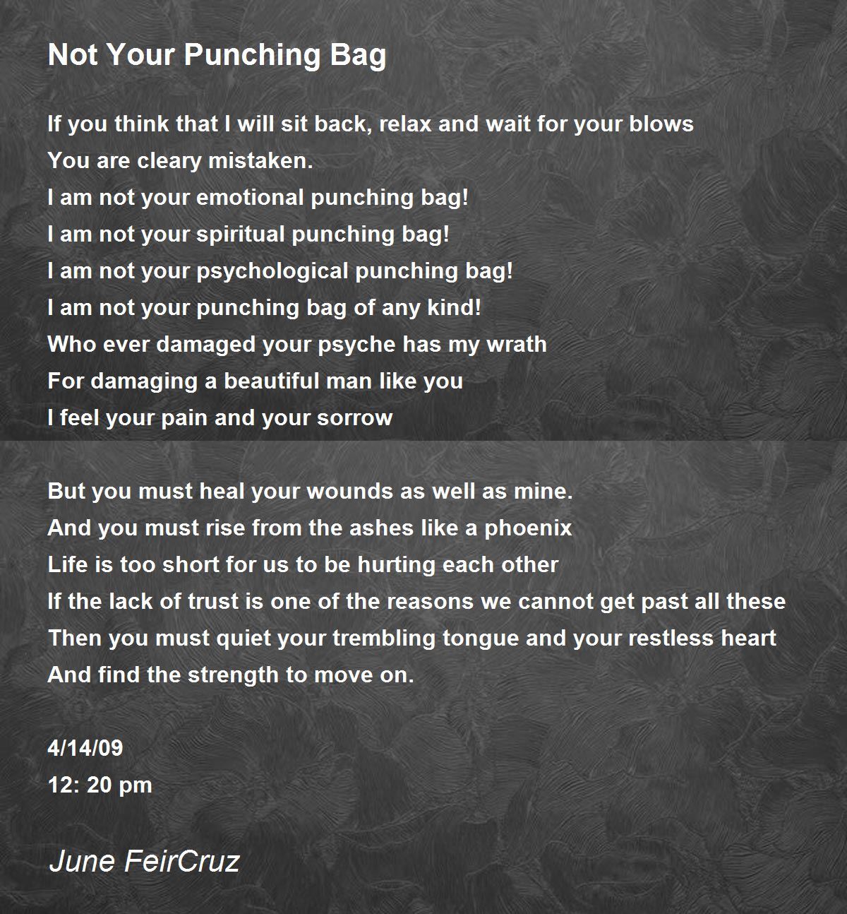 Emotional Punching Bag Quotes Not Your Punching Bag - Not Your Punching Bag Poem By June Feircruz