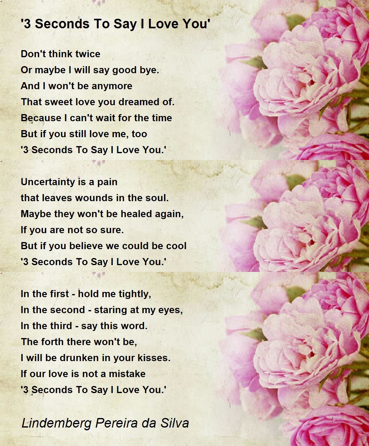 What Is The Saying About Your Thirdlove 3 Seconds To Say I Love You' - '3 Seconds To Say I Love You' Poem By  Lindemberg Pereira Da Silva