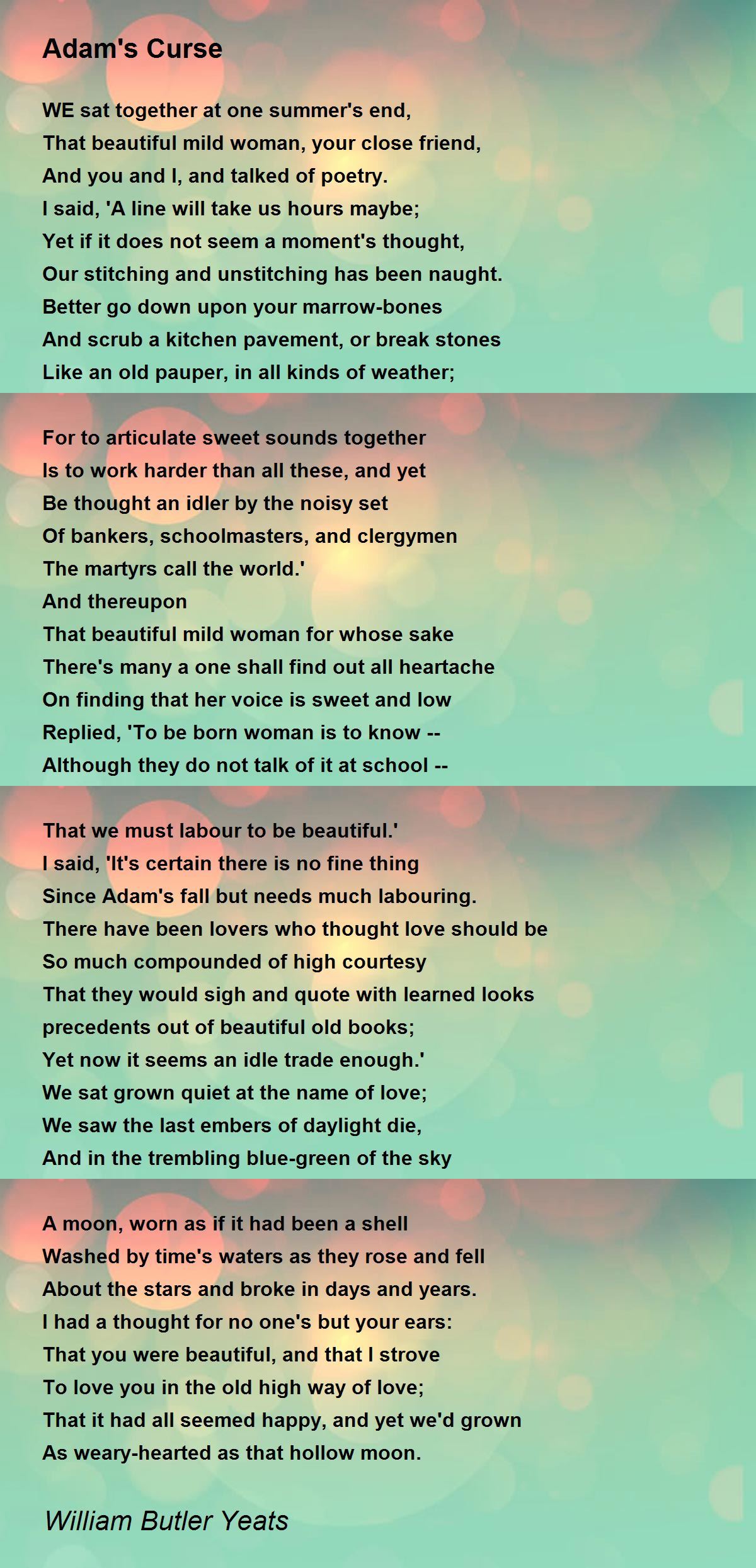 Adam's Curse Poem by William Butler Yeats - Poem Hunter