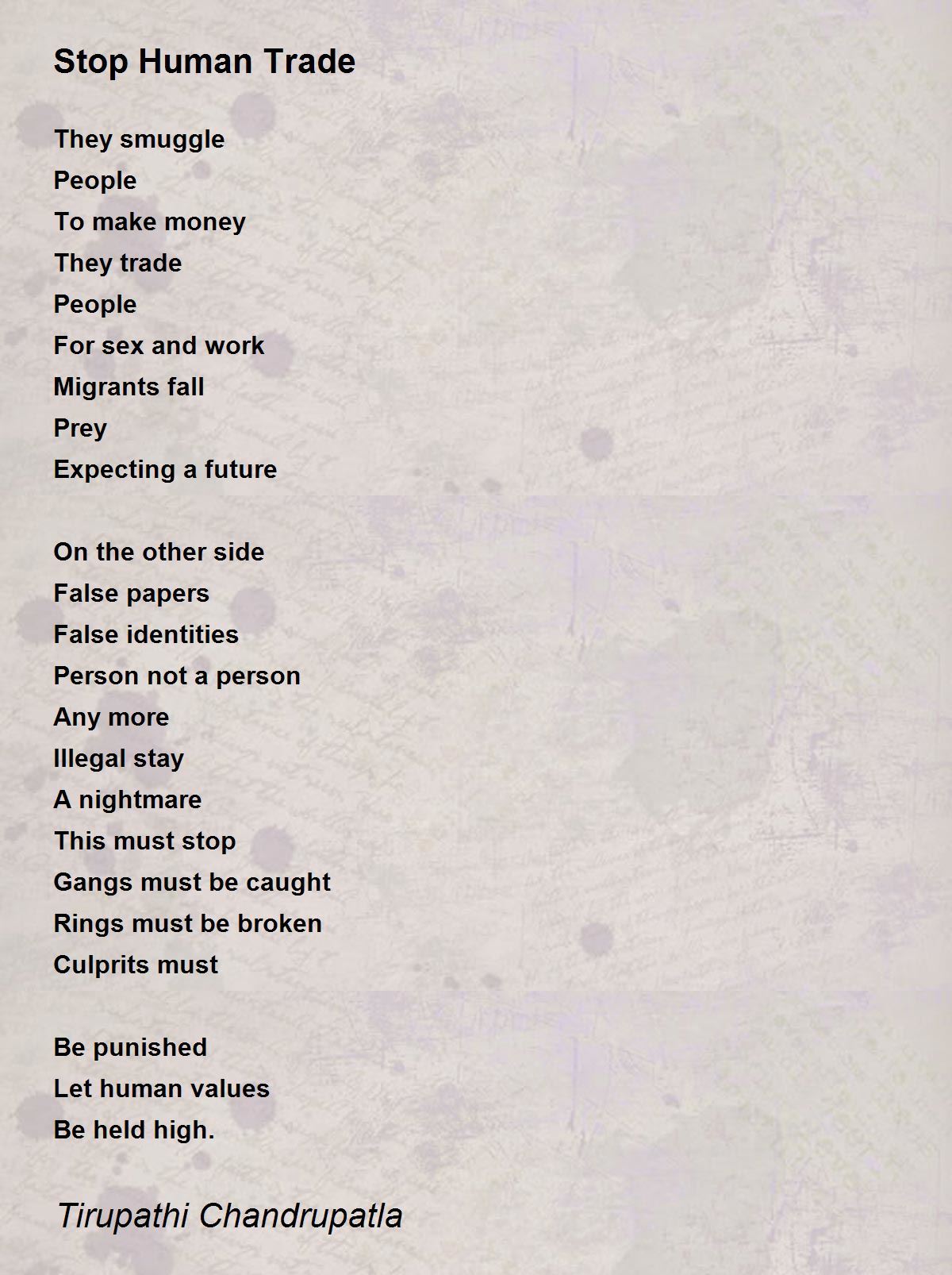 Stop Human Trade Poem by Tirupathi Chandrupatla Poem Hunter