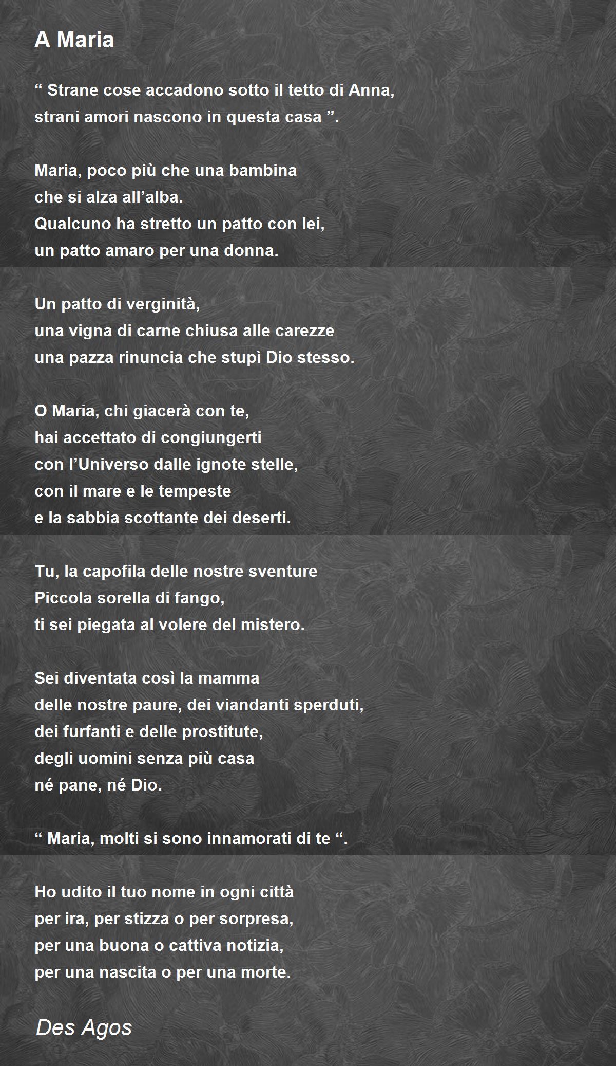 A Maria by Des Agos - A Maria Poem