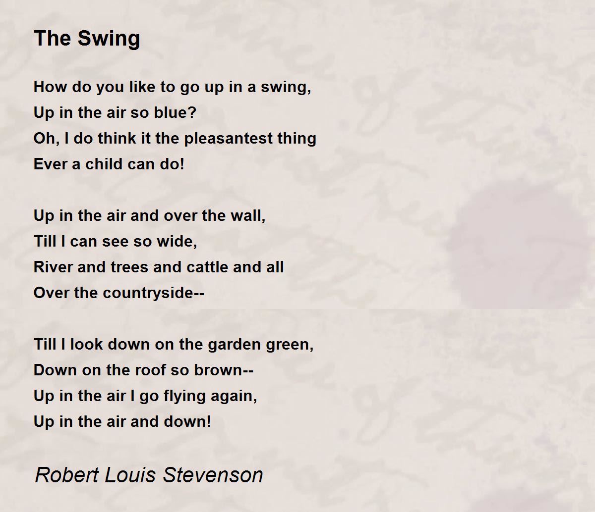 The Swing Poem by Robert Louis Stevenson - Poem Hunter