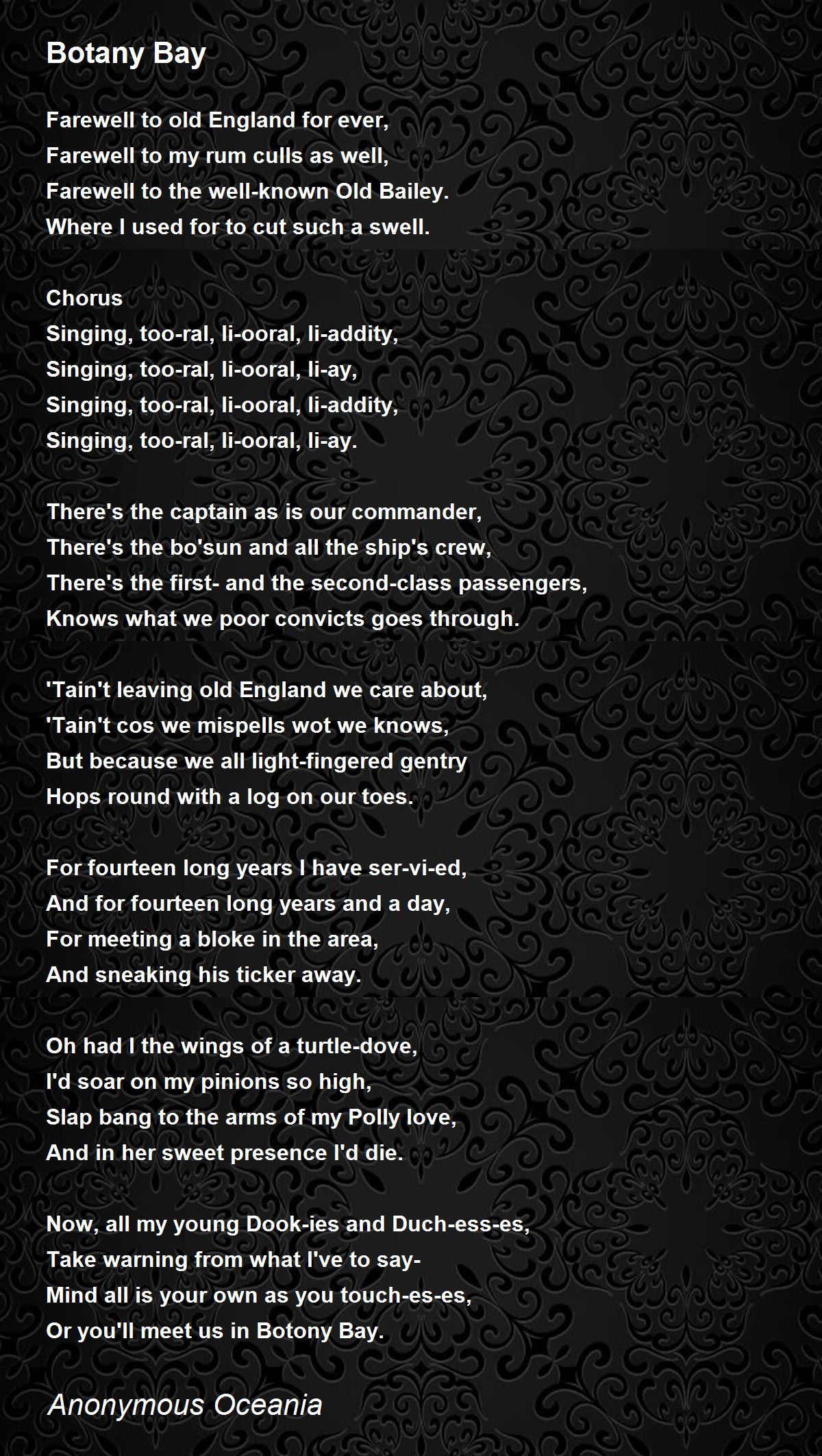 Botany Bay Botany Bay Poem by Anonymous Oceania