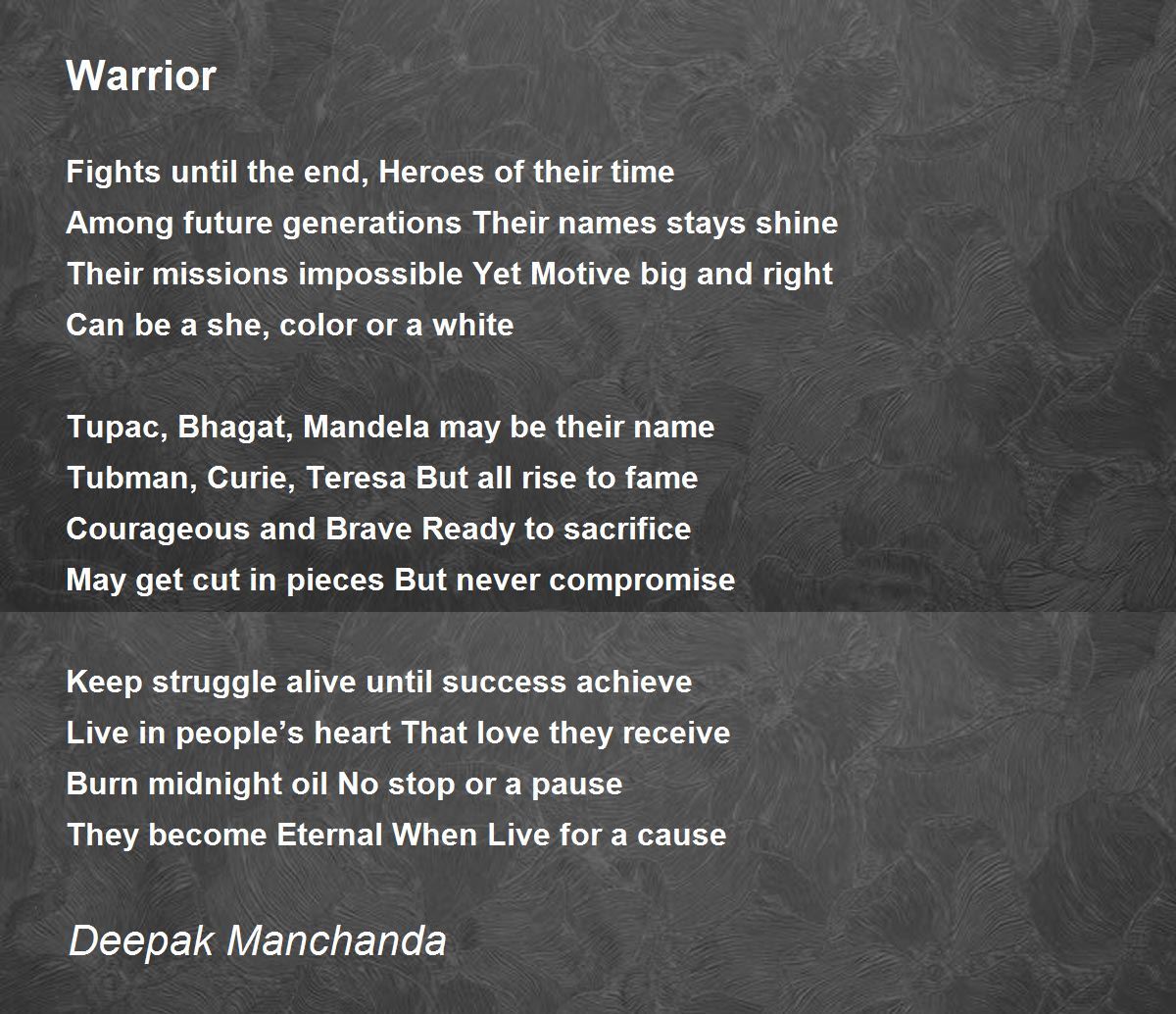 Warrior Warrior Poem by Deepak Manchanda
