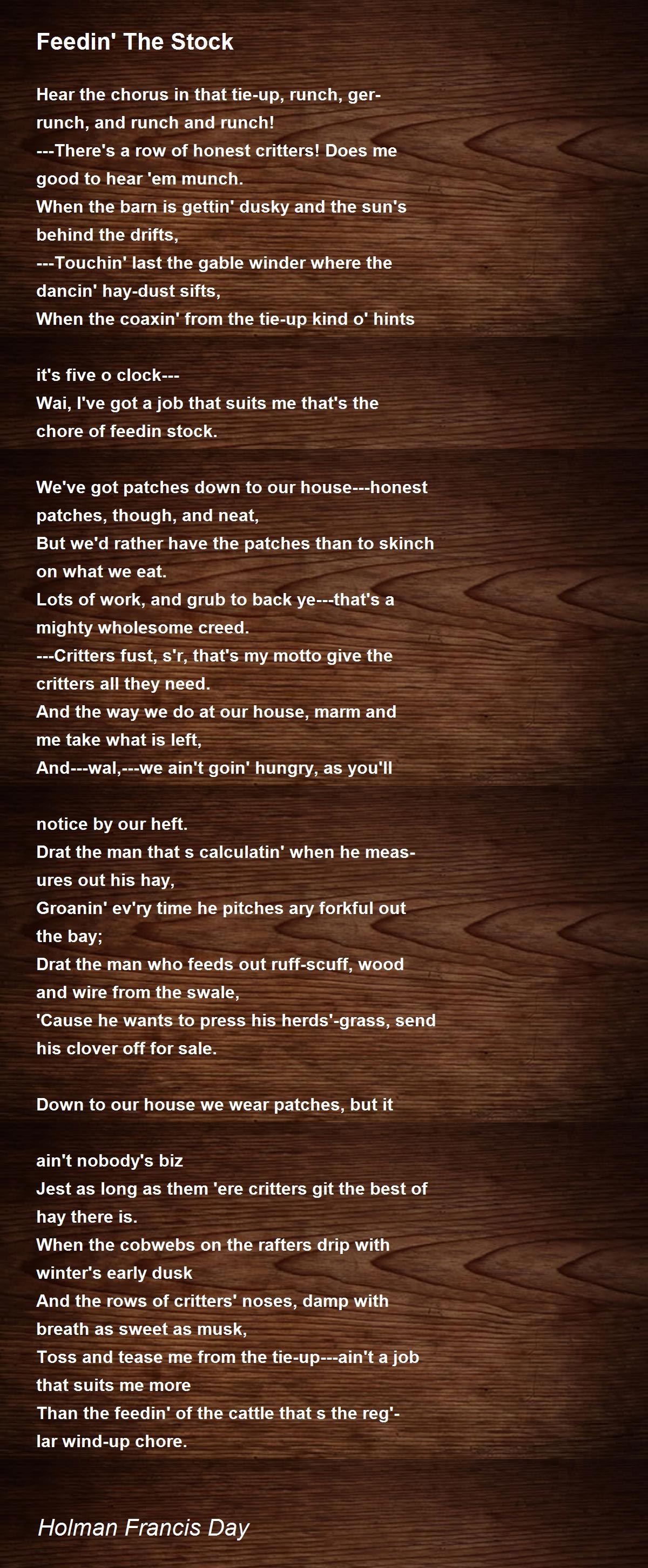 Feedin' The Stock Feedin' The Stock Poem by Holman Francis Day