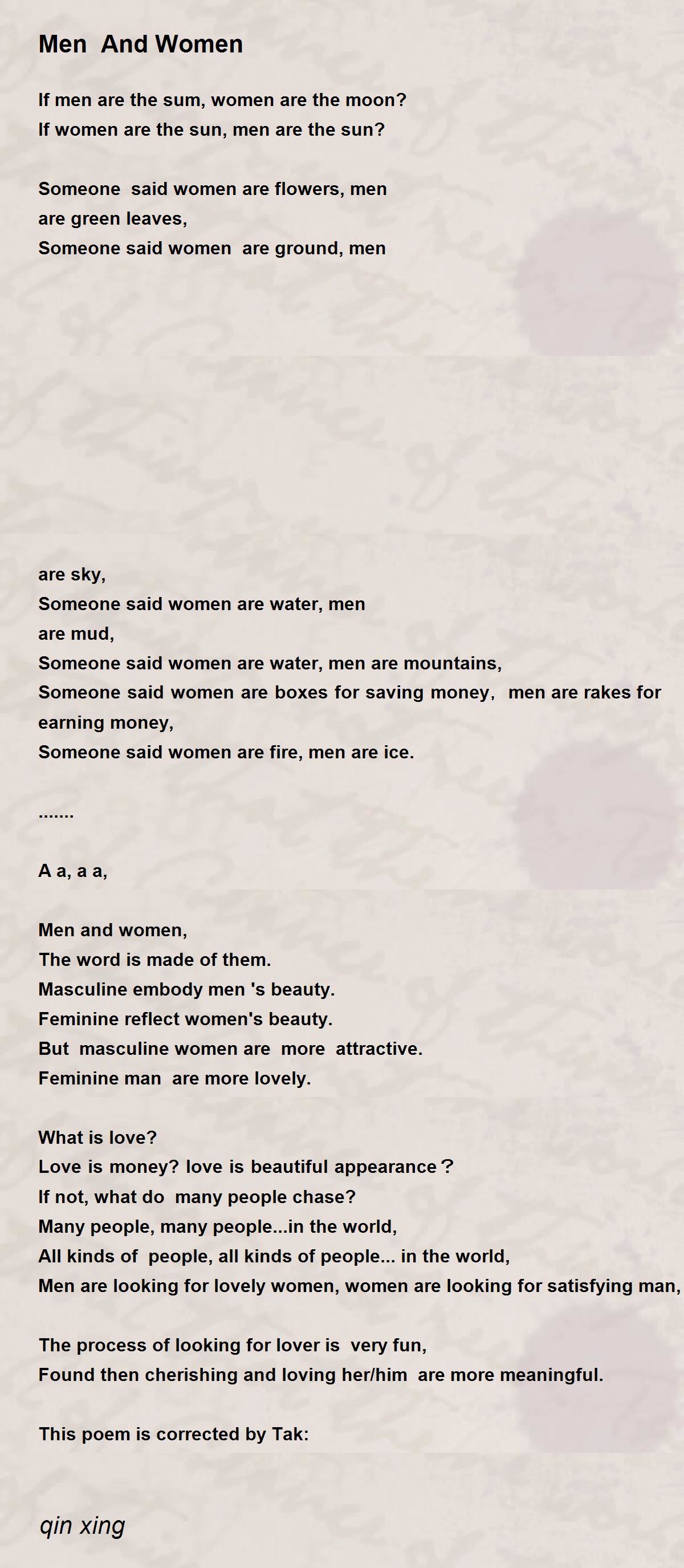 Men And Women Poem by qin xing