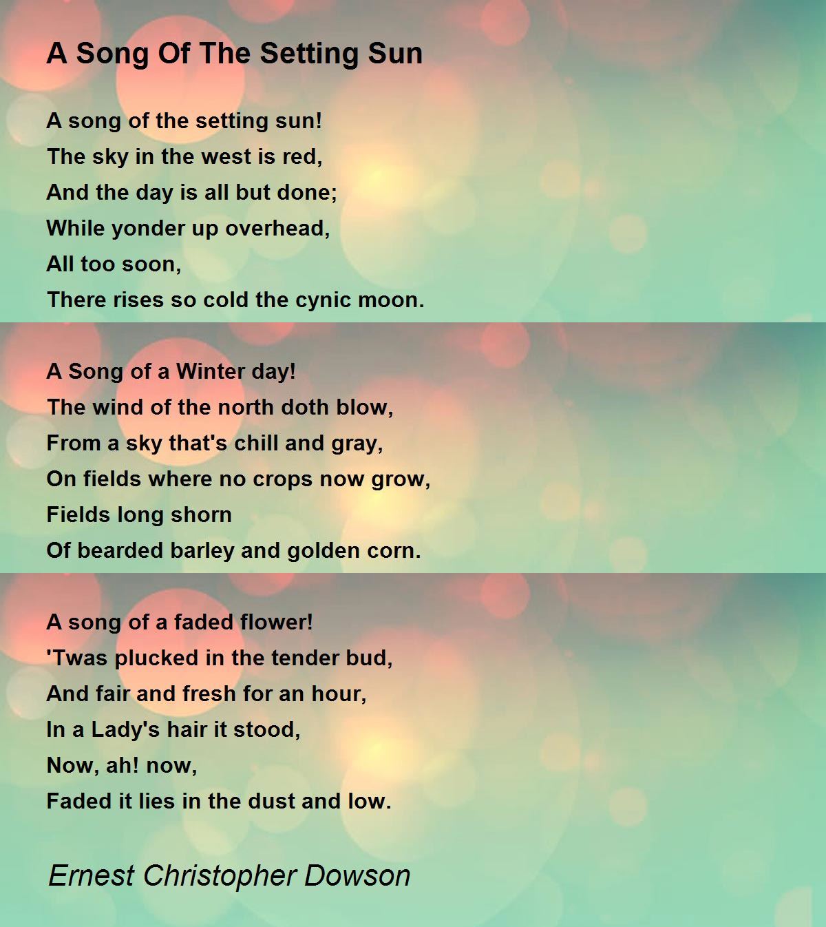 A Song Of The Setting Sun A Song Of The Setting Sun Poem by Ernest