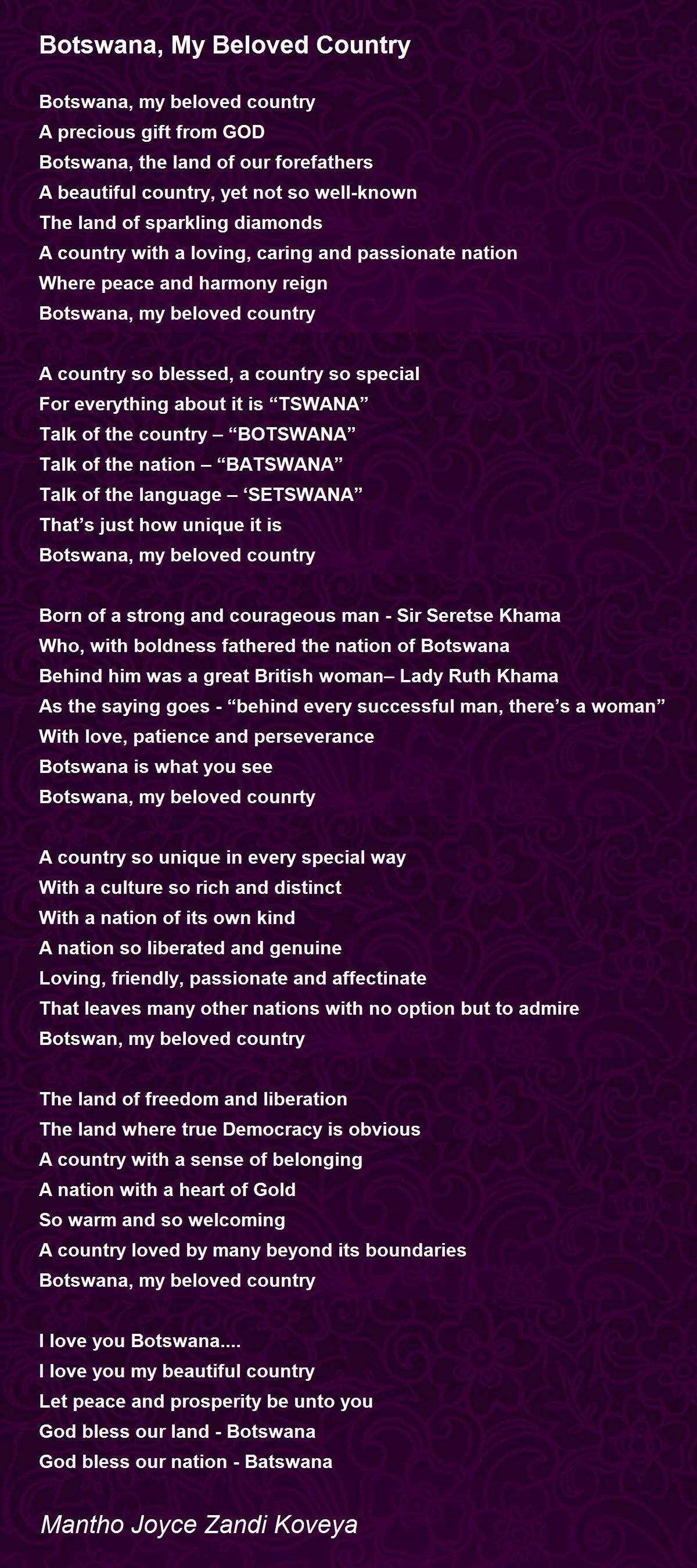 Botswana, My Beloved Country Poem by Mantho Joyce Zandi Koveya - Poem