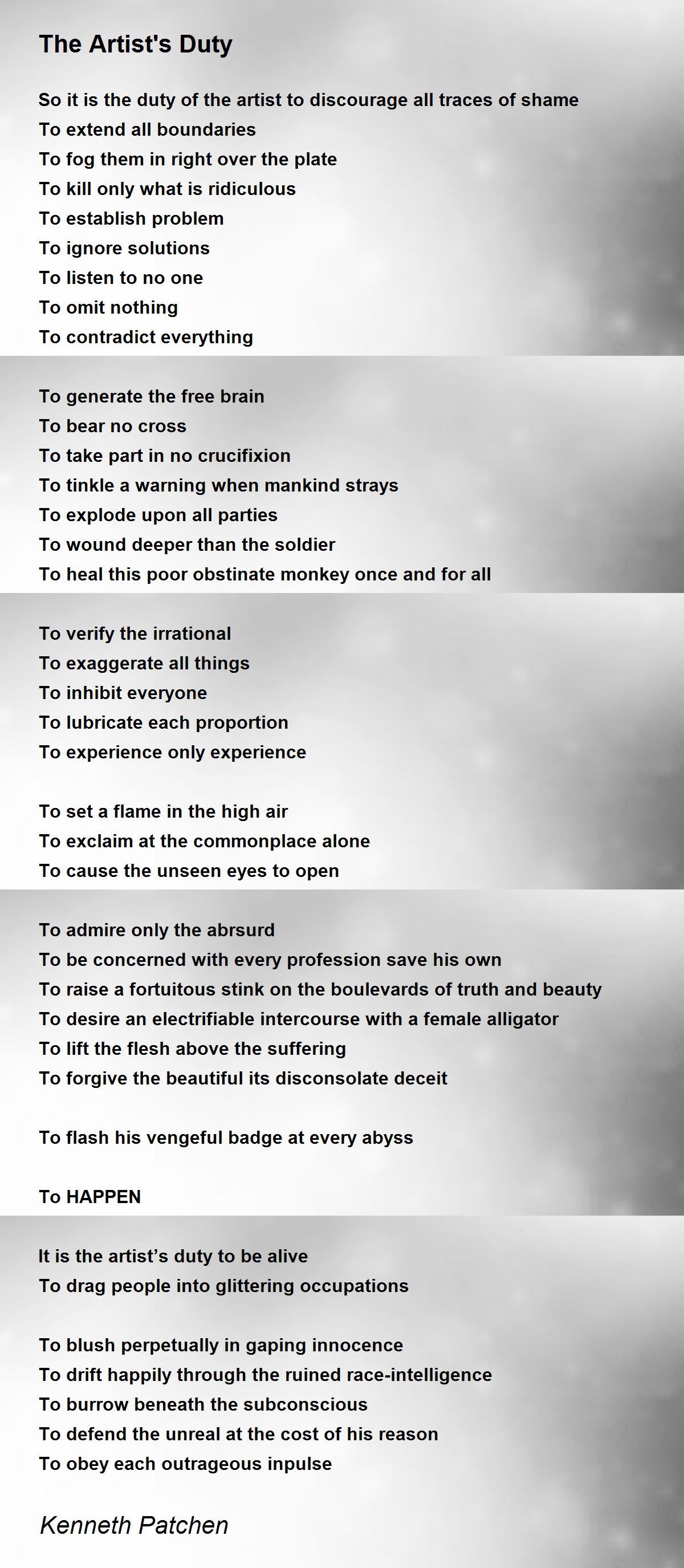 The Artist's Duty by Kenneth Patchen - The Artist's Duty Poem