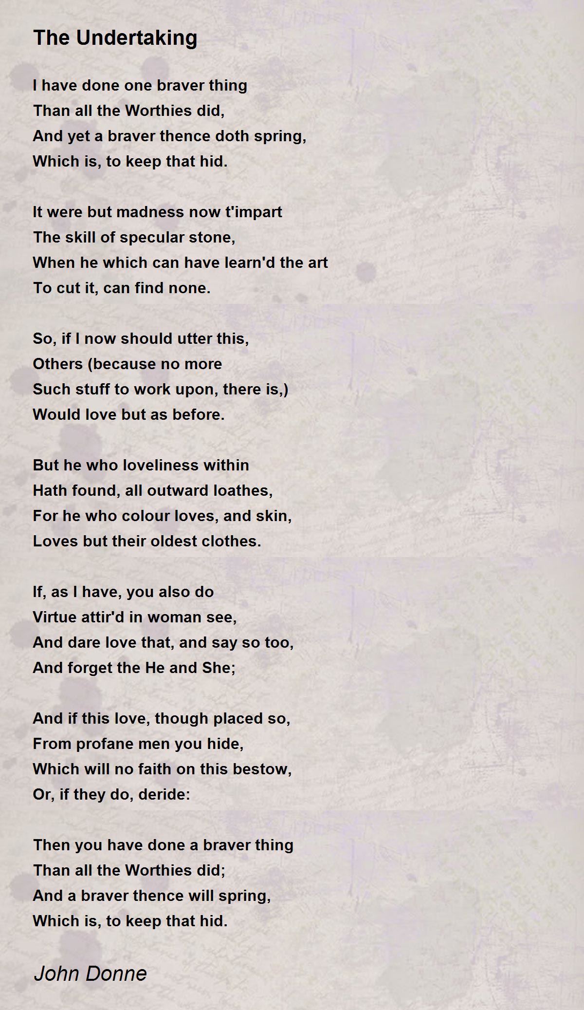 The Undertaking Poem by John Donne - Poem Hunter
