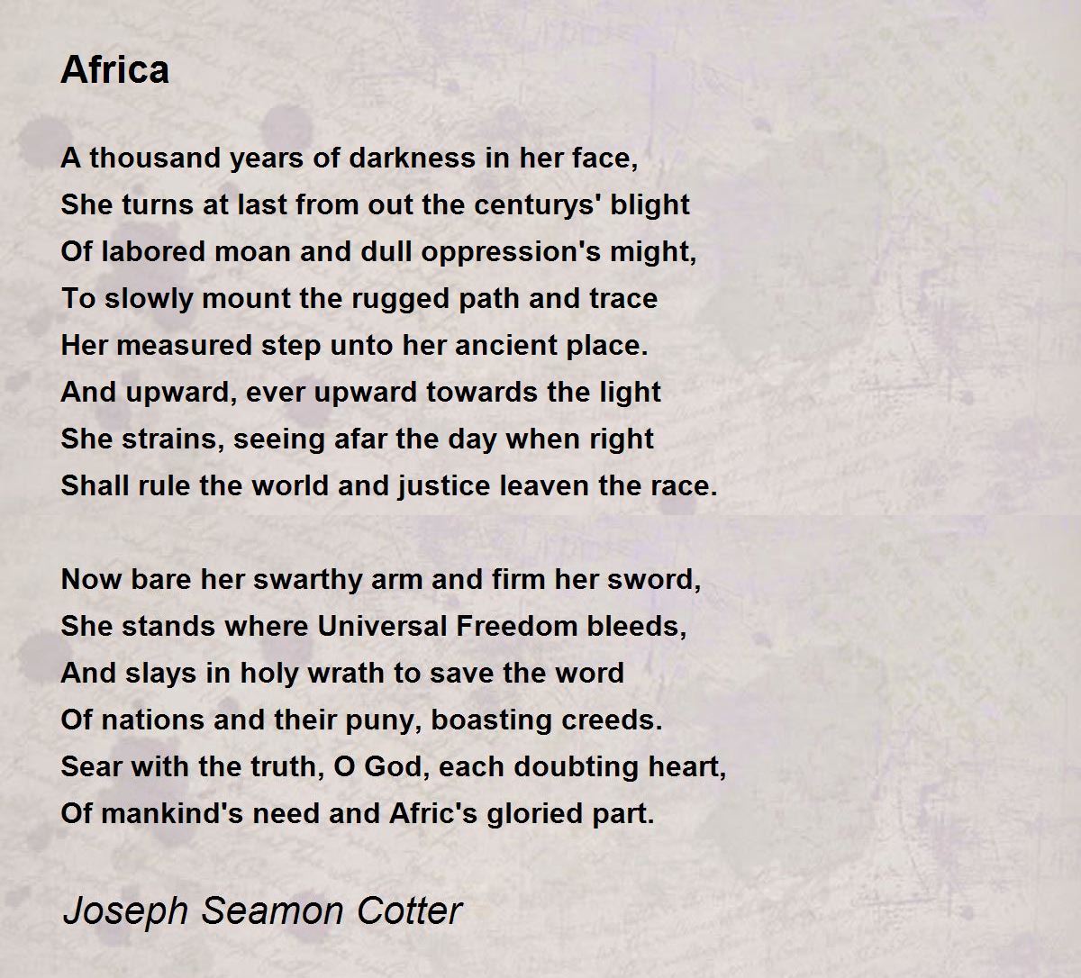 Africa Africa Poem by Joseph Seamon Cotter