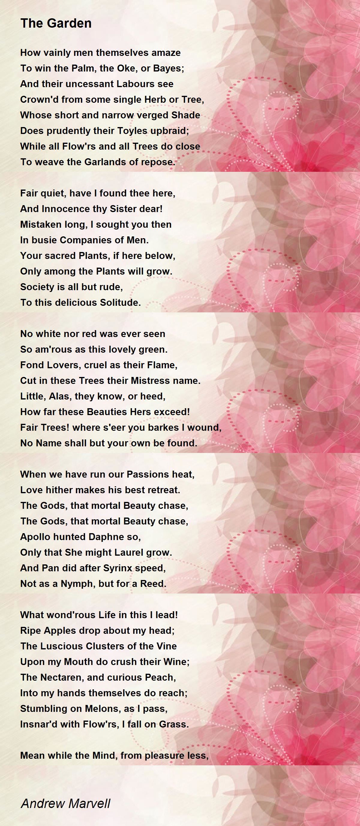 The Garden Poem By Andrew Marvell Poem Hunter