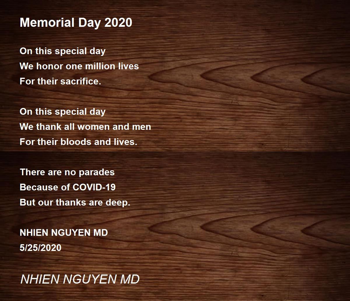 Memorial Day 2020 - Memorial Day 2020 Poem by NHIEN NGUYEN MD