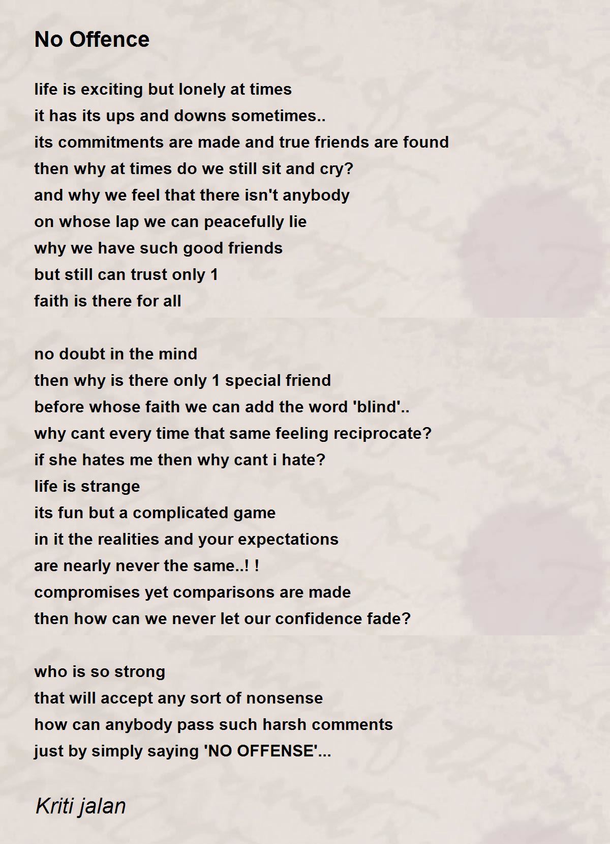 No Offence By Kriti Jalan No Offence Poem