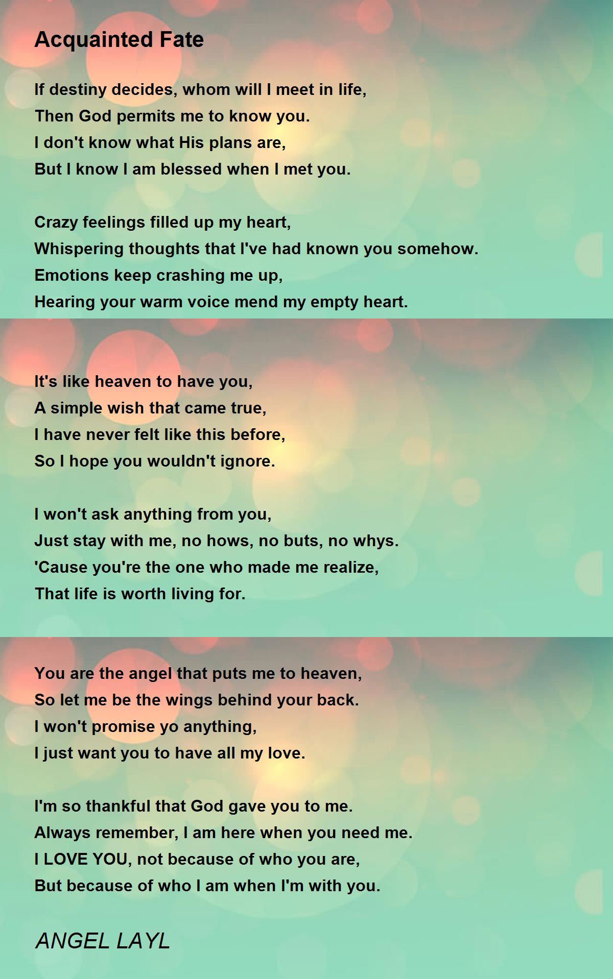 Acquainted Fate By Angel Layl Acquainted Fate Poem