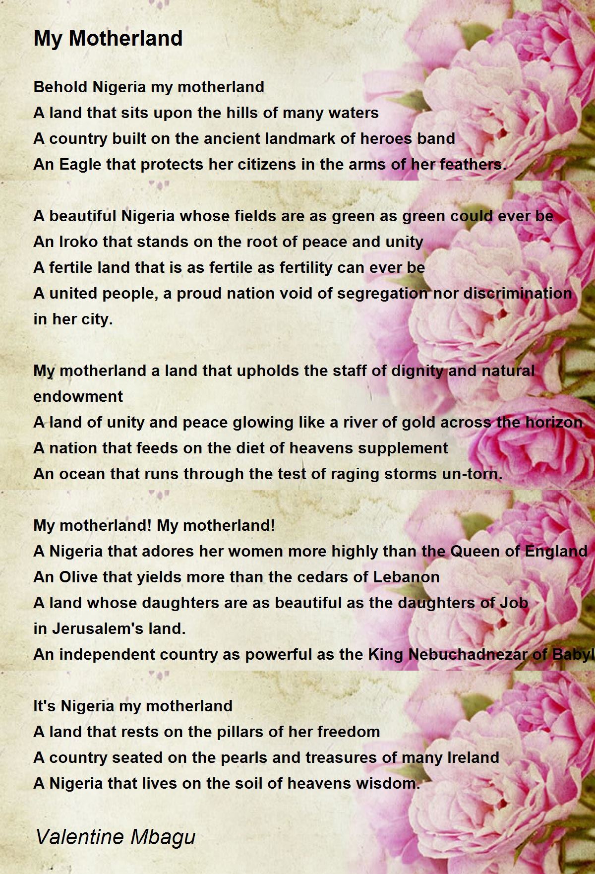 My Motherland - My Motherland Poem by Valentine Mbagu