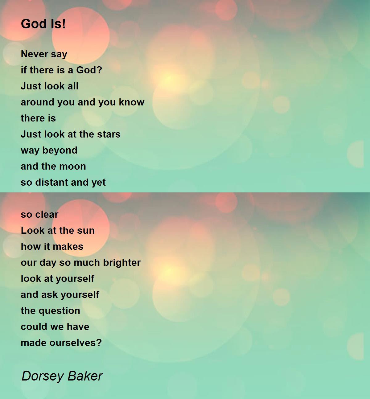God Is God Is Poem By Dorsey Baker