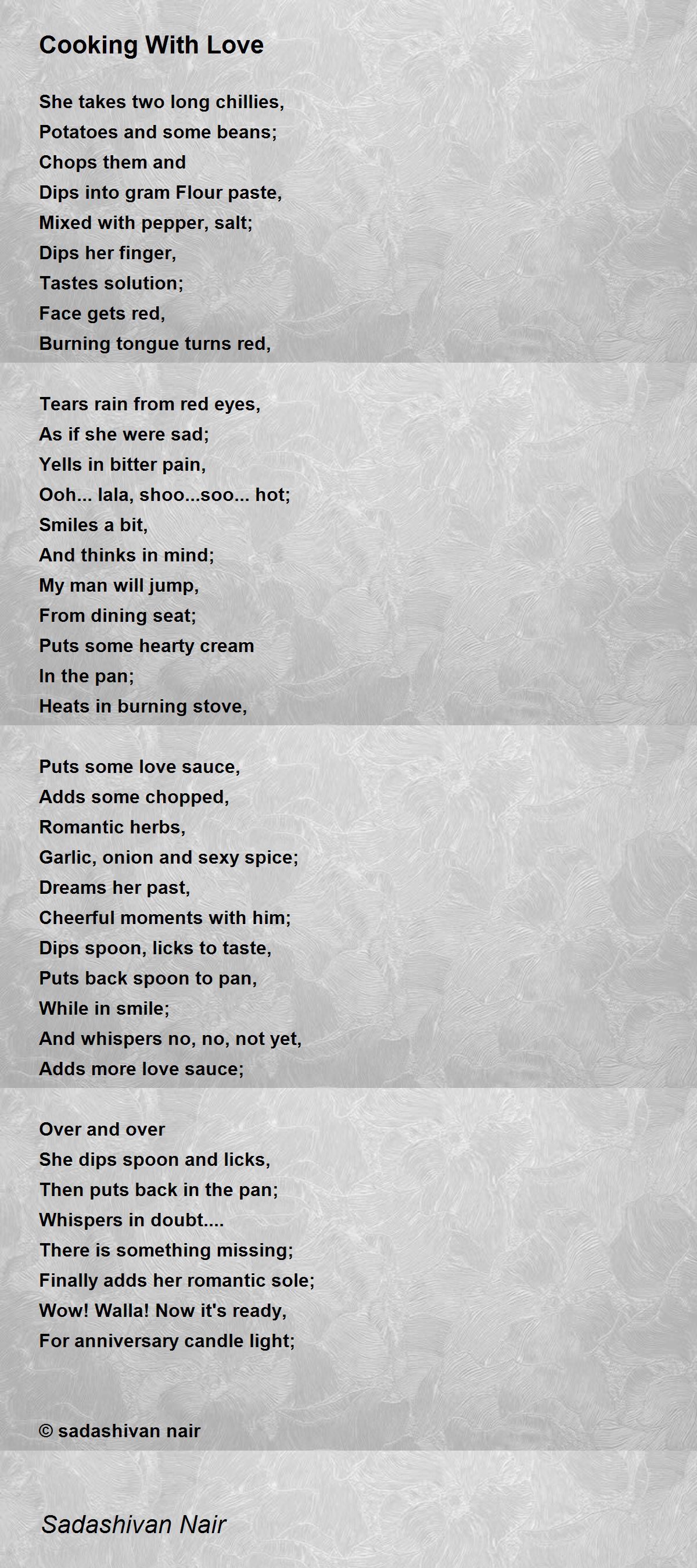 Cooking With Love Poem by Sadashivan Nair - Poem Hunter