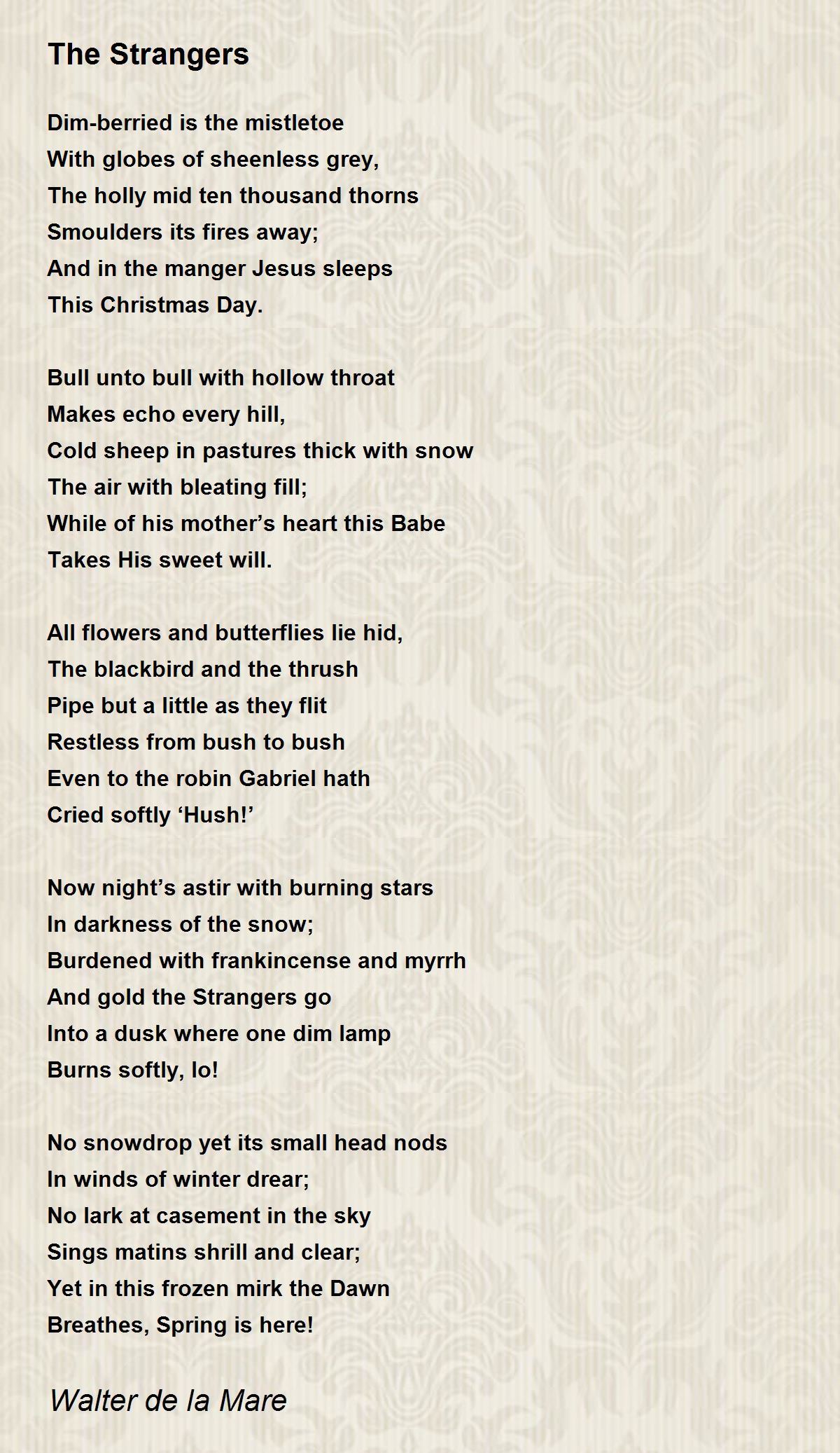 The Strangers Poem by Walter de la Mare - Poem Hunter