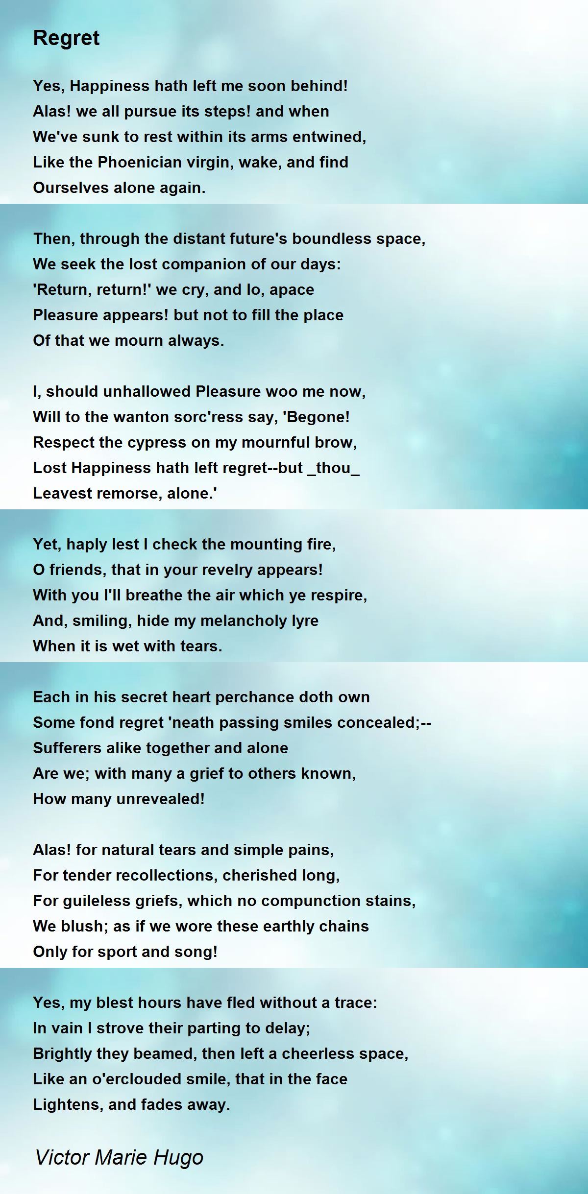 Regret Poem by Victor Marie Hugo Poem Hunter