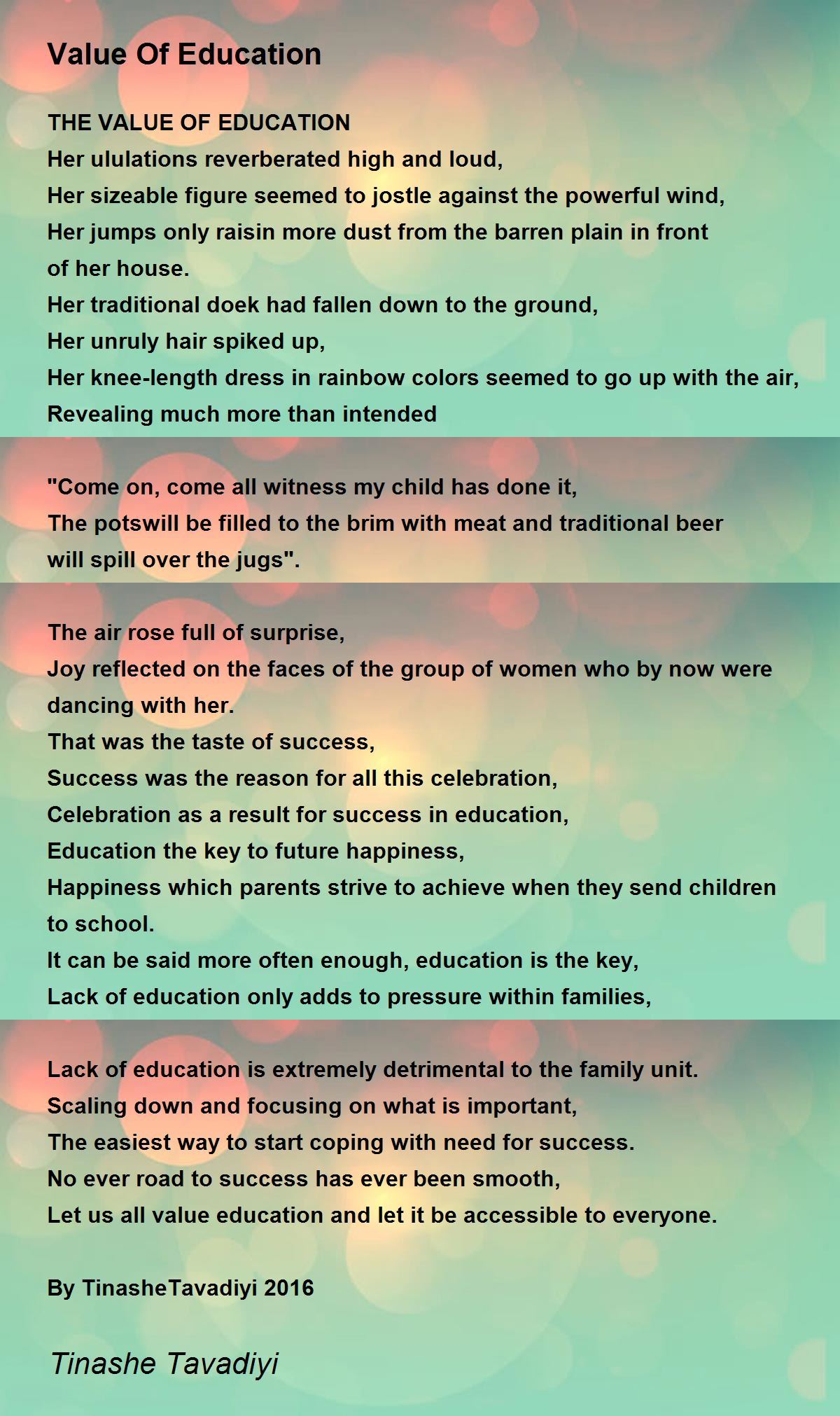 Value Of Education by Tinashe Tavadiyi - Value Of Education Poem