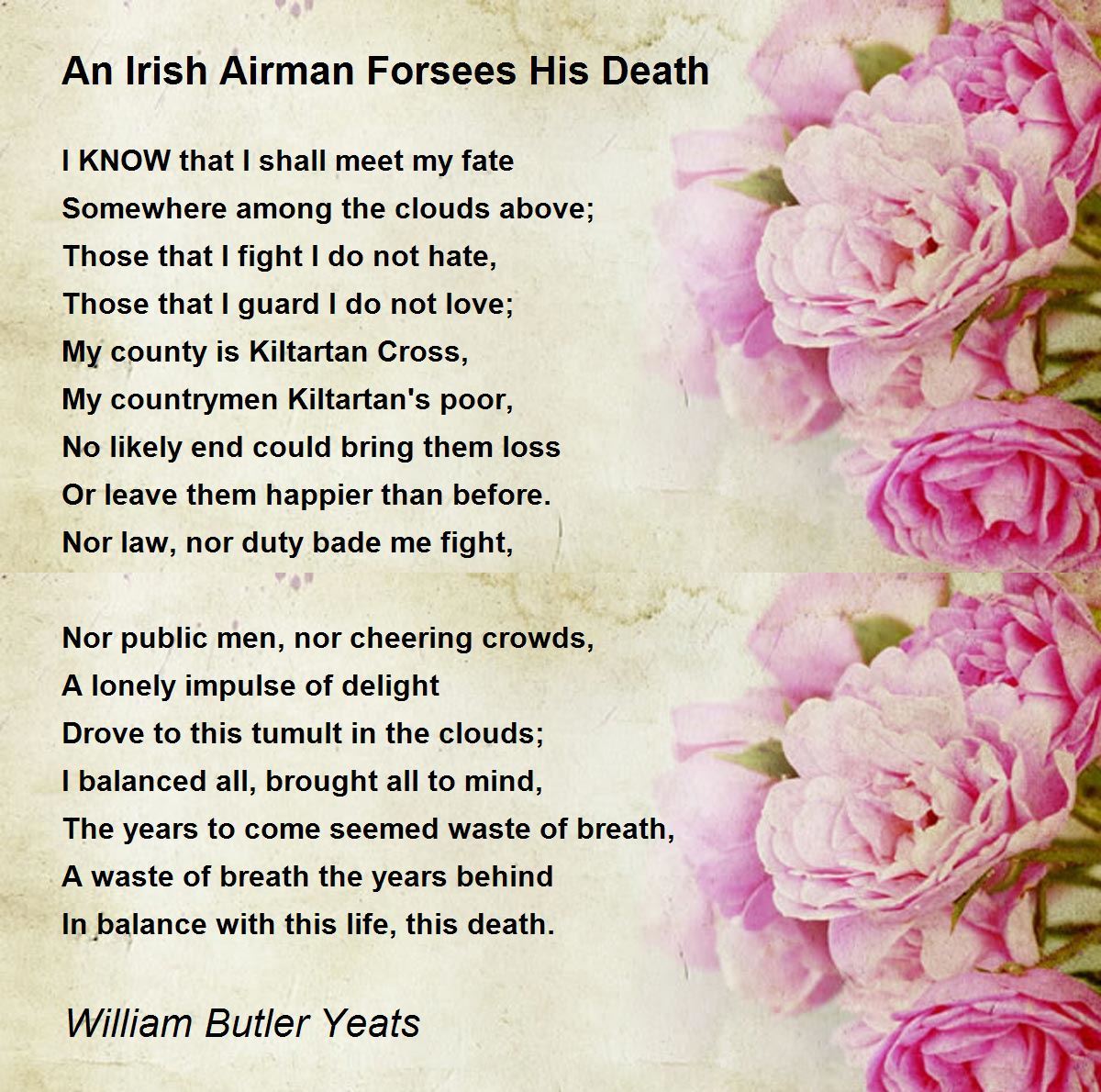 An Irish Airman Forsees His Death Poem by William Butler Yeats - Poem