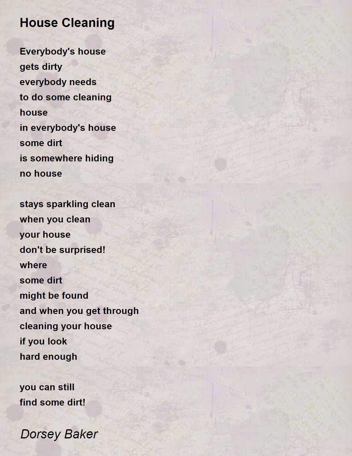 House Cleaning House Cleaning Poem by Dorsey Baker