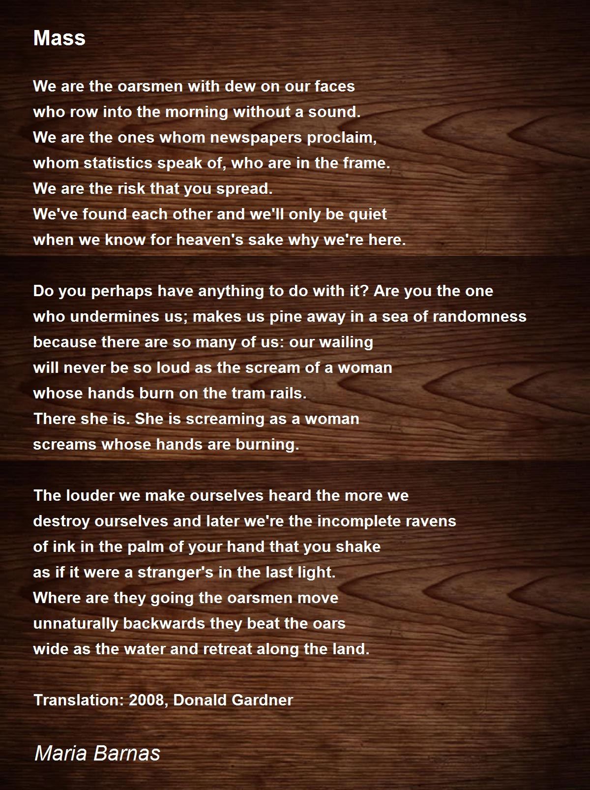 Mass by Maria Barnas Mass Poem