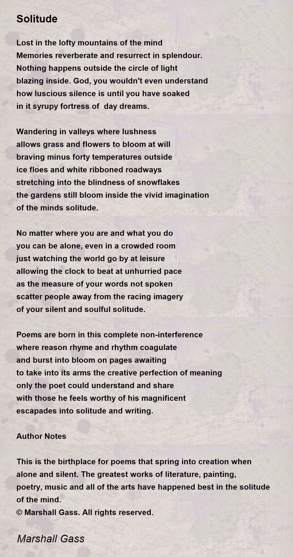 Solitude Solitude Poem by Marshall Gass