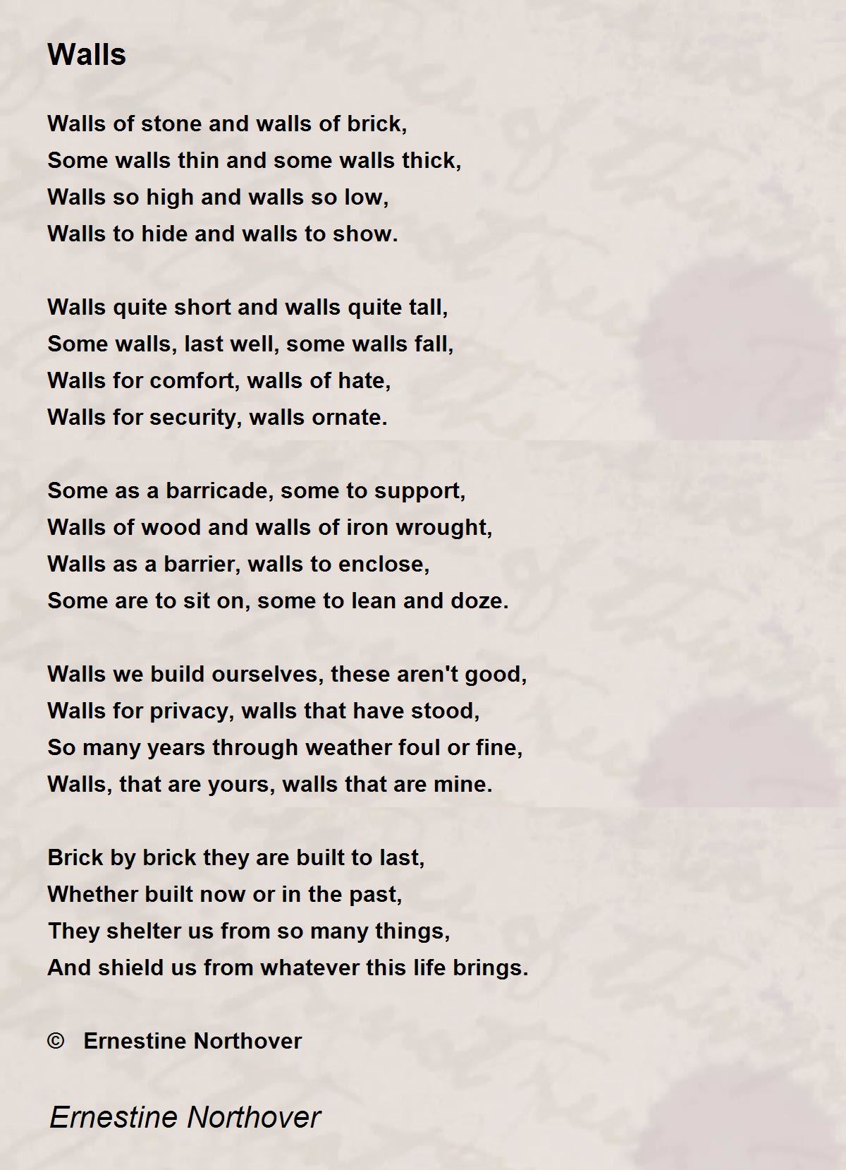 Walls Poem by Ernestine Northover Poem Hunter