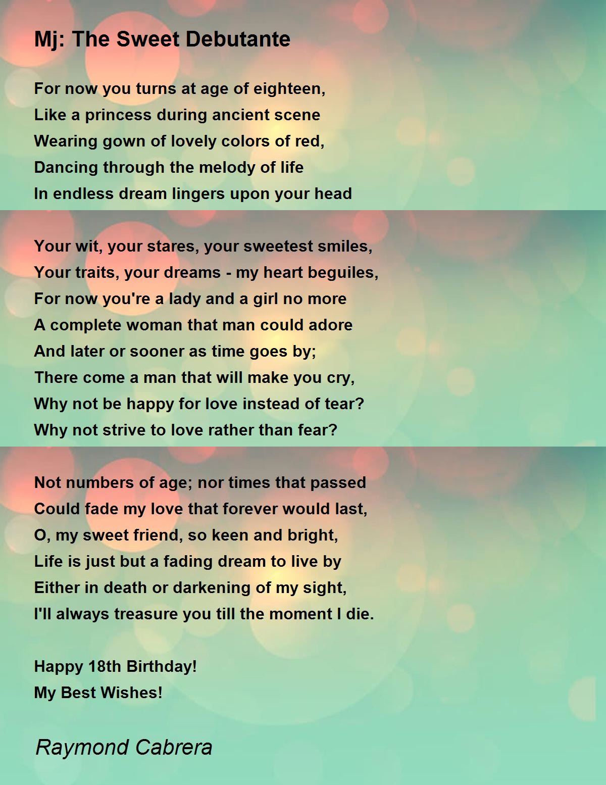 Mj The Sweet Debutante Poem by Raymond Cabrera Poem Hunter